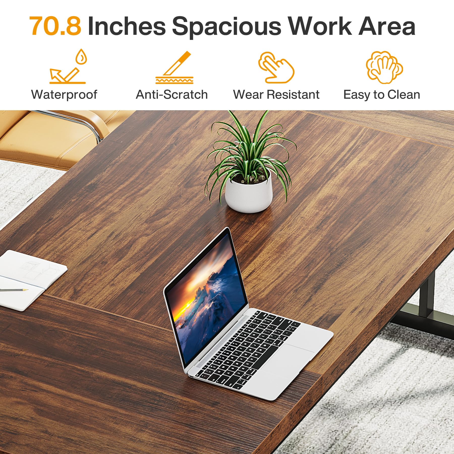 Tribesigns 70.8-Inch Executive Office Desk - Large Computer Workstation with Modern Simple Design, Sturdy Laptop Study Writing Table for Home Office - Perfect for Remote Work & Business (Brown/Black, 70.8 Inch)