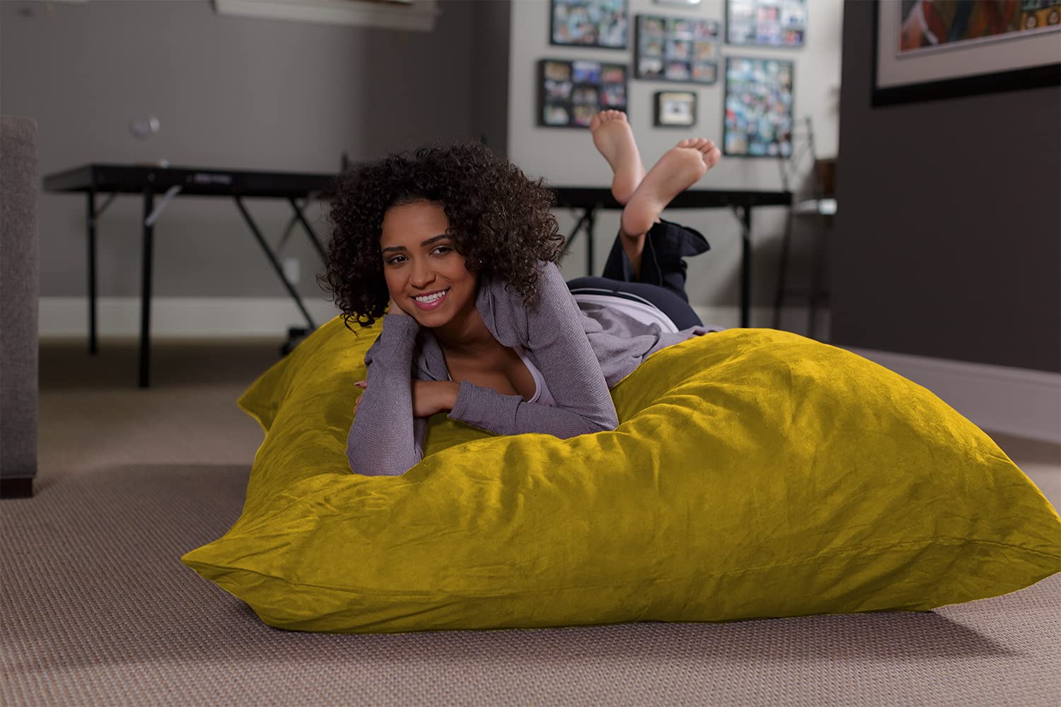 Chill Sack Extra Large Memory Foam Bean Bag Chair - Ultra Soft Yellow Lounger for Adults & Teens | Perfect for Gaming, Movie Nights & Dorm Room Relaxation