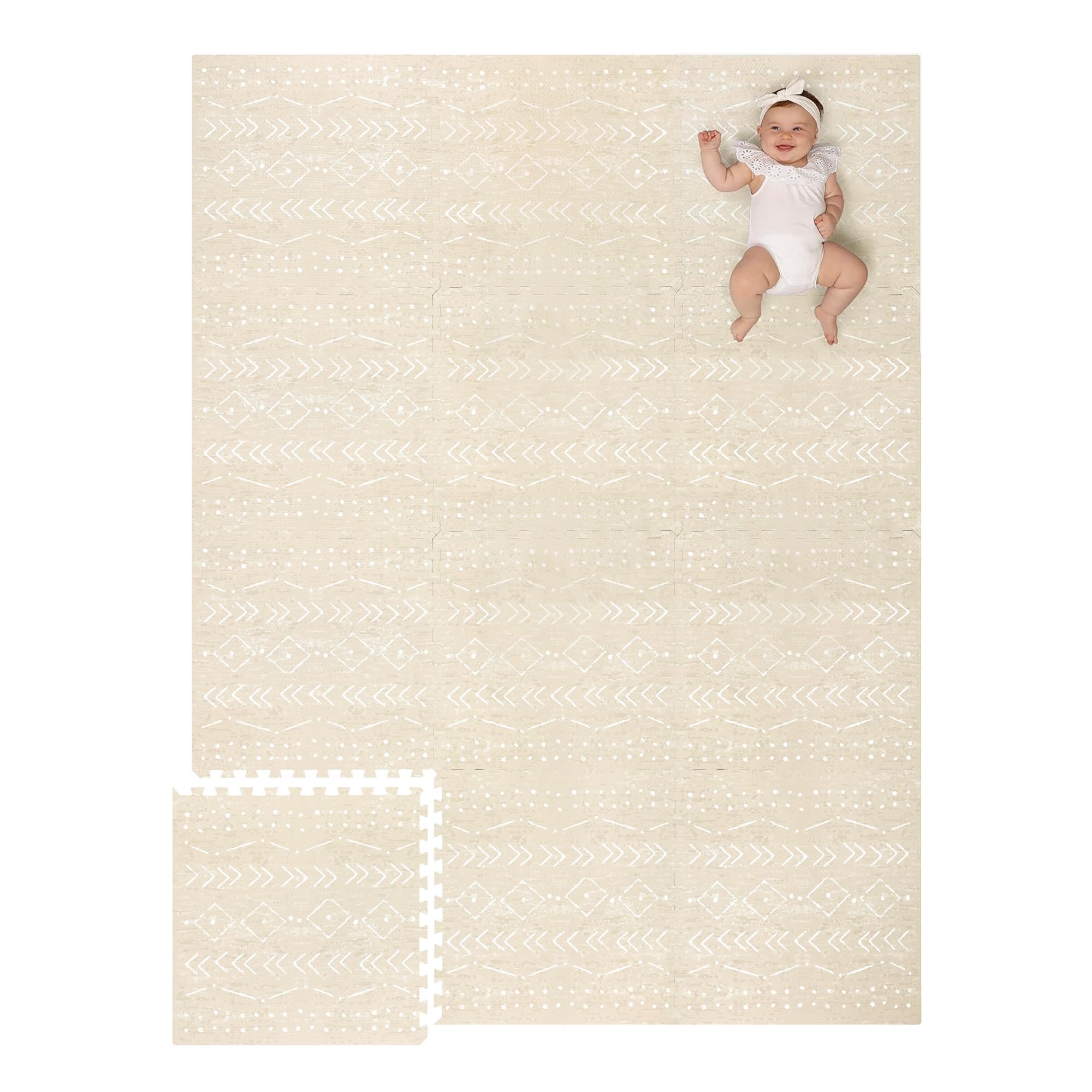 Lillefolk Baby Foam Play Mat - Non-Toxic Interlocking Tiles for Kids & Toddlers | 8x6ft Beige Soft Foam Floor Mat for Baby Playtime, Tummy Time, and Nursery Decor - Safe Crawling & Learning Activity Mat for Infants