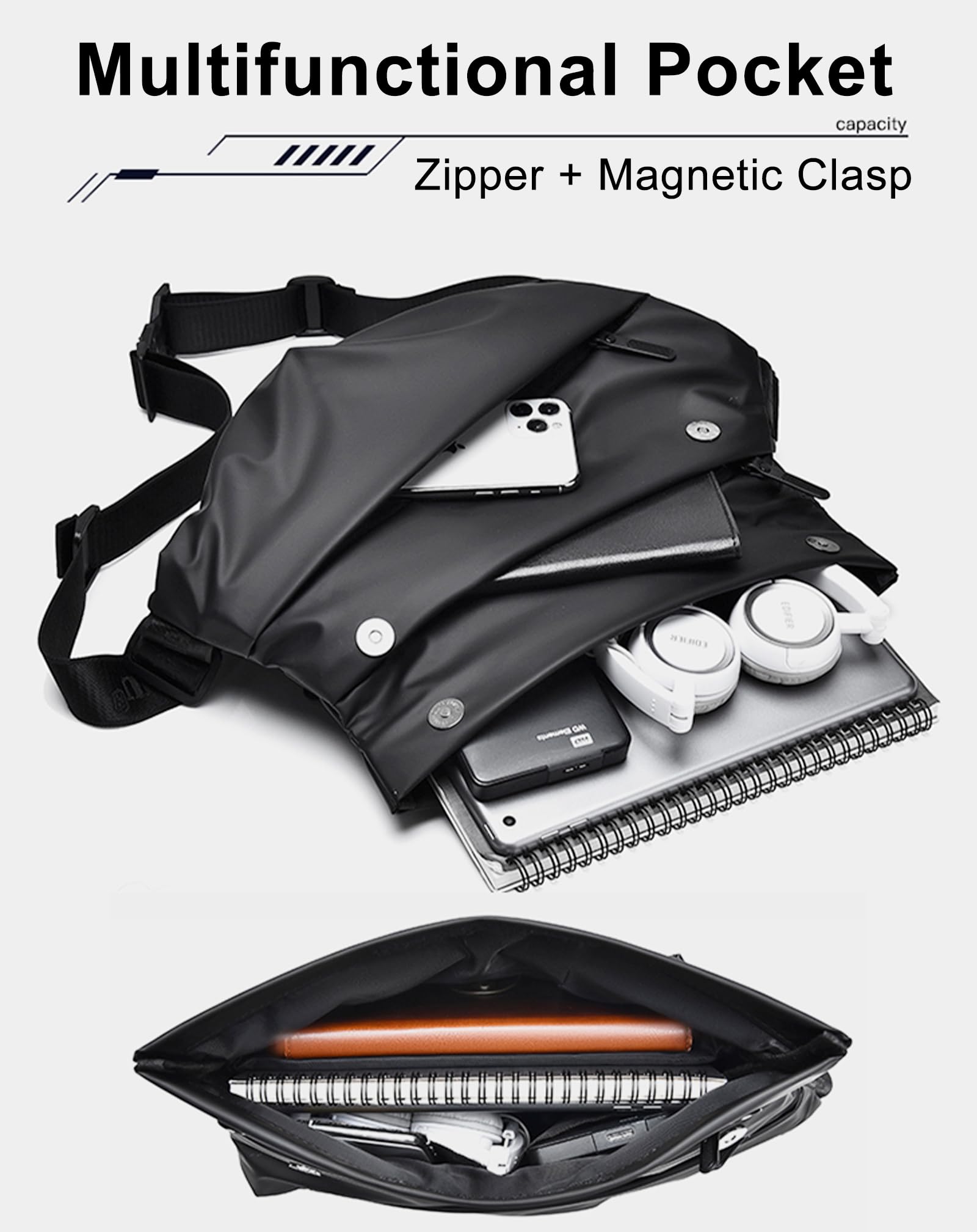Men's Waterproof Messenger Sling Bag - Travel Crossbody Chest Pack for Hiking & Commuting