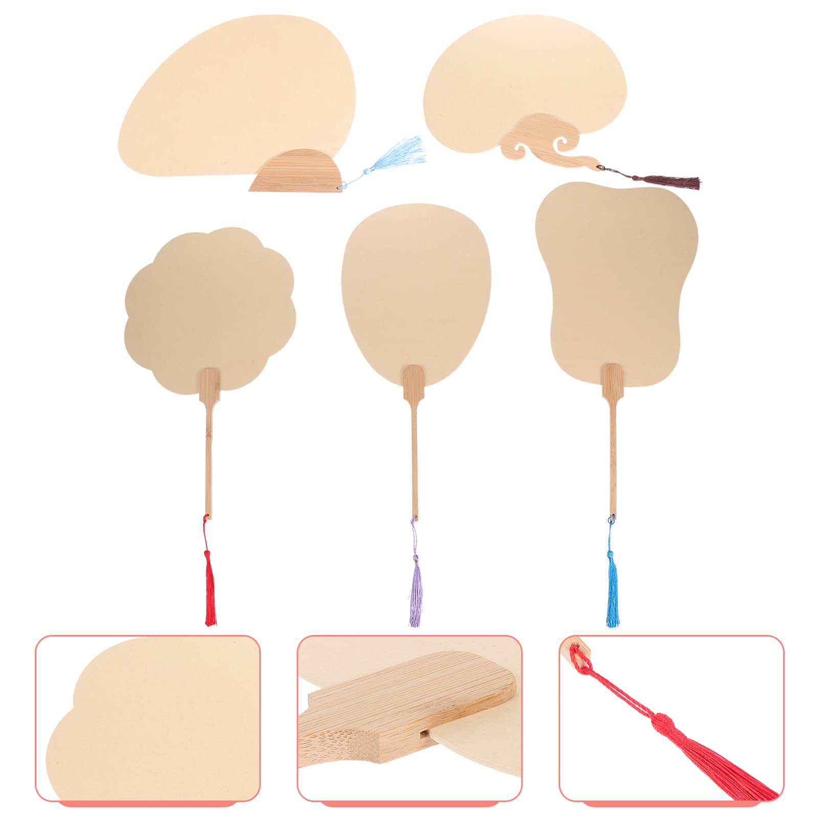 5-Pack DIY Chinese Uchiwa Paper Fans for Kids - Blank Round Hand Fans for Painting, Graffiti & Art Projects - Fun Creative Craft Activity for Parties, Classroom & Home Decor
