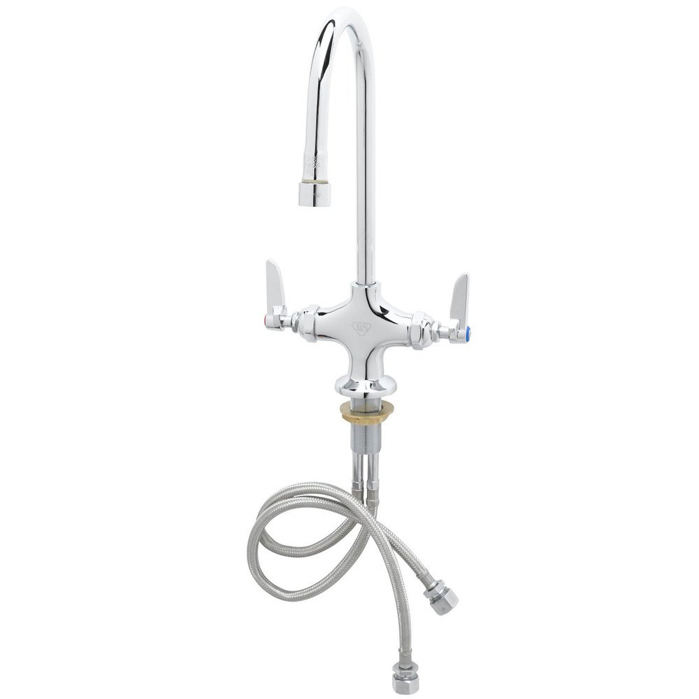 T&S Brass B-0300-VR Commercial Grade Double Pantry Faucet - Single Hole Mount, Rigid Gooseneck Design, Vandal Resistant - Perfect for Restaurants, Cafes, and High-Traffic Kitchen Areas