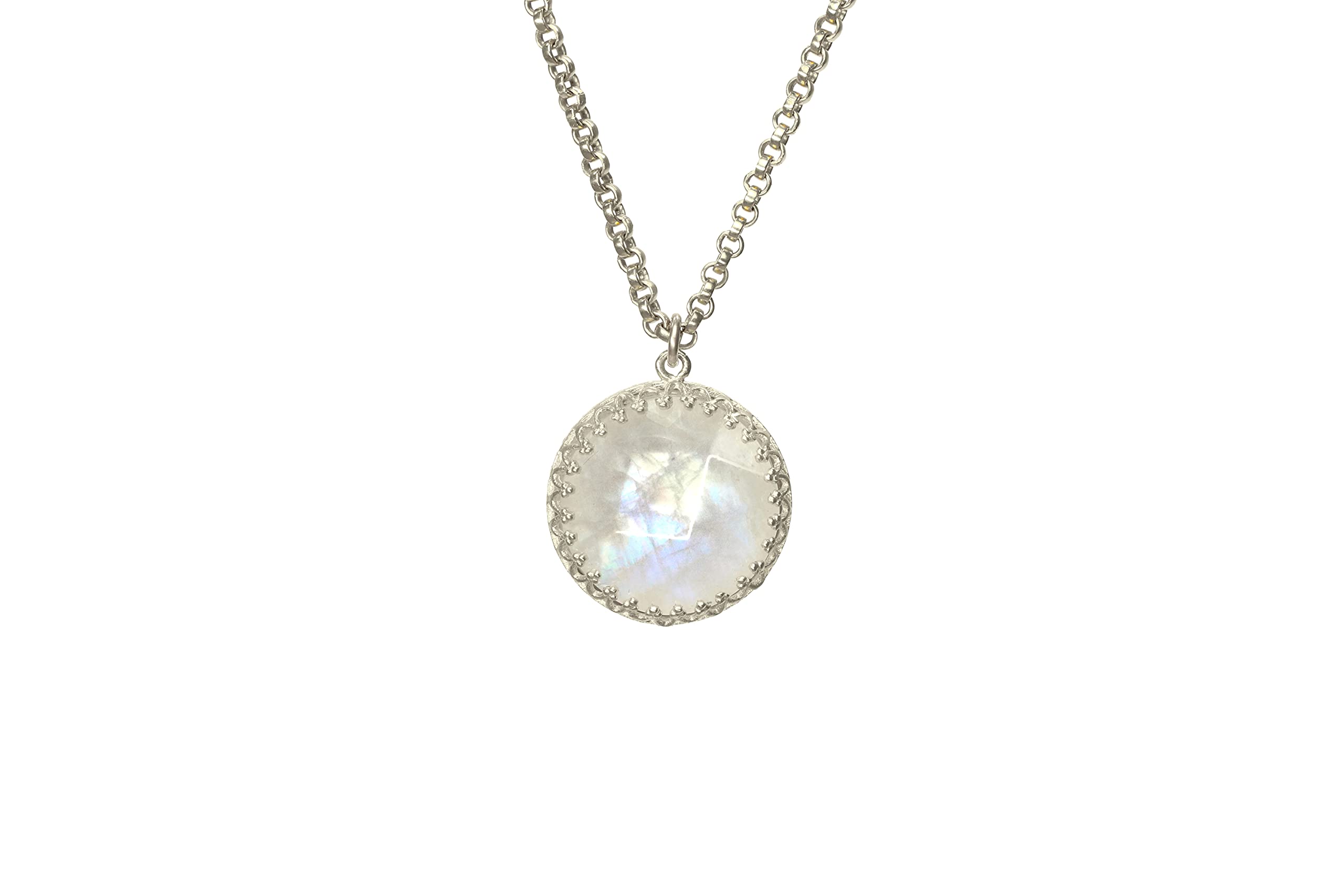 16MM Round Rainbow Moonstone Pendant Necklace for Women - Natural Gemstone Crystal Jewelry - Handmade Long Chain Necklace for Elegant Occasions, Boho Style & Everyday Wear