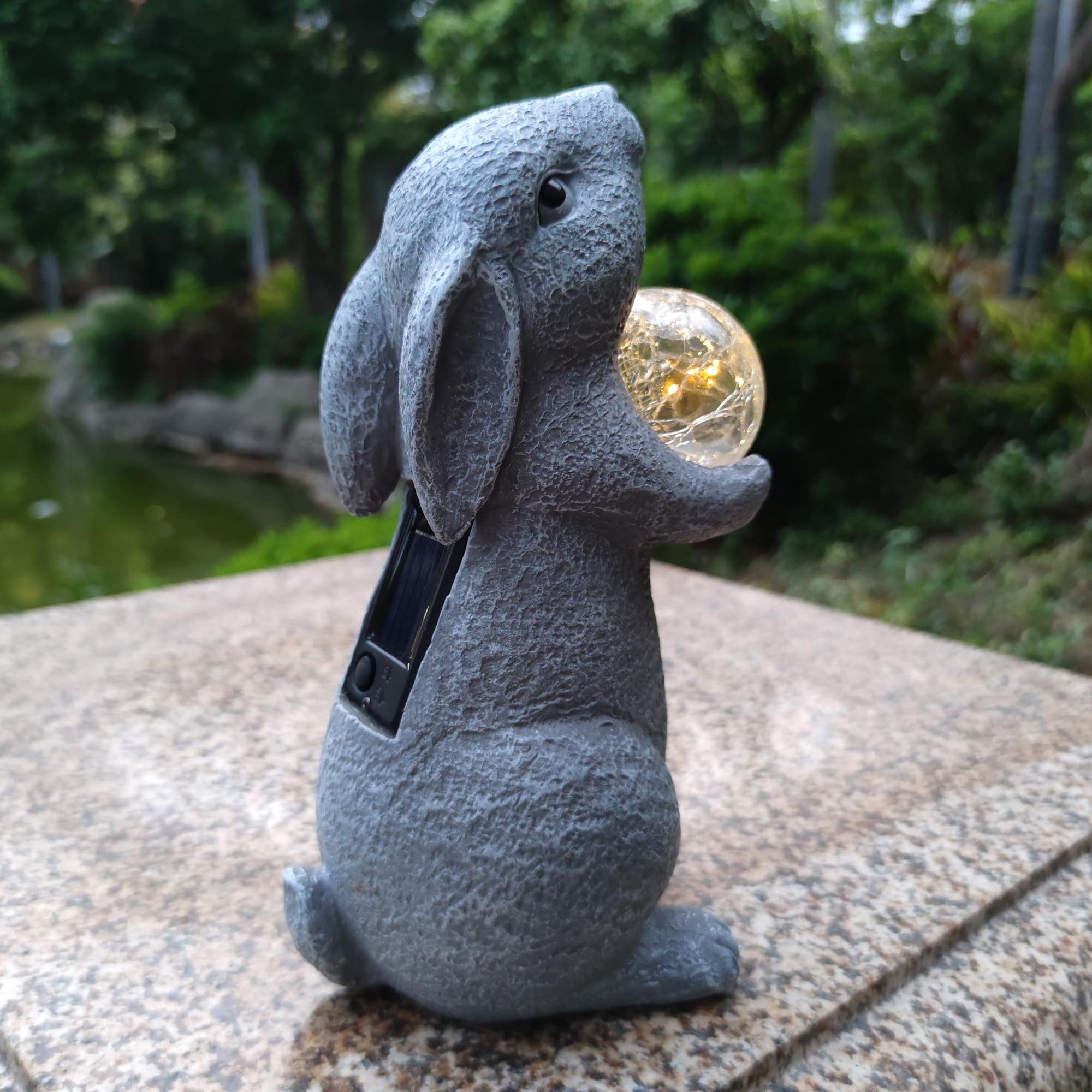 Solar Powered LED Rabbit Statue - Outdoor Garden Decor with Gazing Ball for Yard, Patio, Lawn & Balcony - Perfect Gift for Rabbit Lovers, Mom & Grandma - Ideal for Easter Decorations, Spring Garden Accents & Nighttime Landscape Lighting