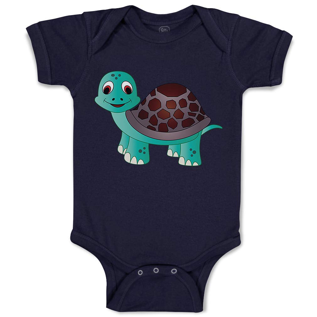 Custom Baby Bodysuit - Little Cute Turtle Design Funny Cotton Onesie for Boys & Girls (0-6 Months, Navy Blue) | Perfect for Newborn Photoshoots, Baby Showers & Everyday Wear