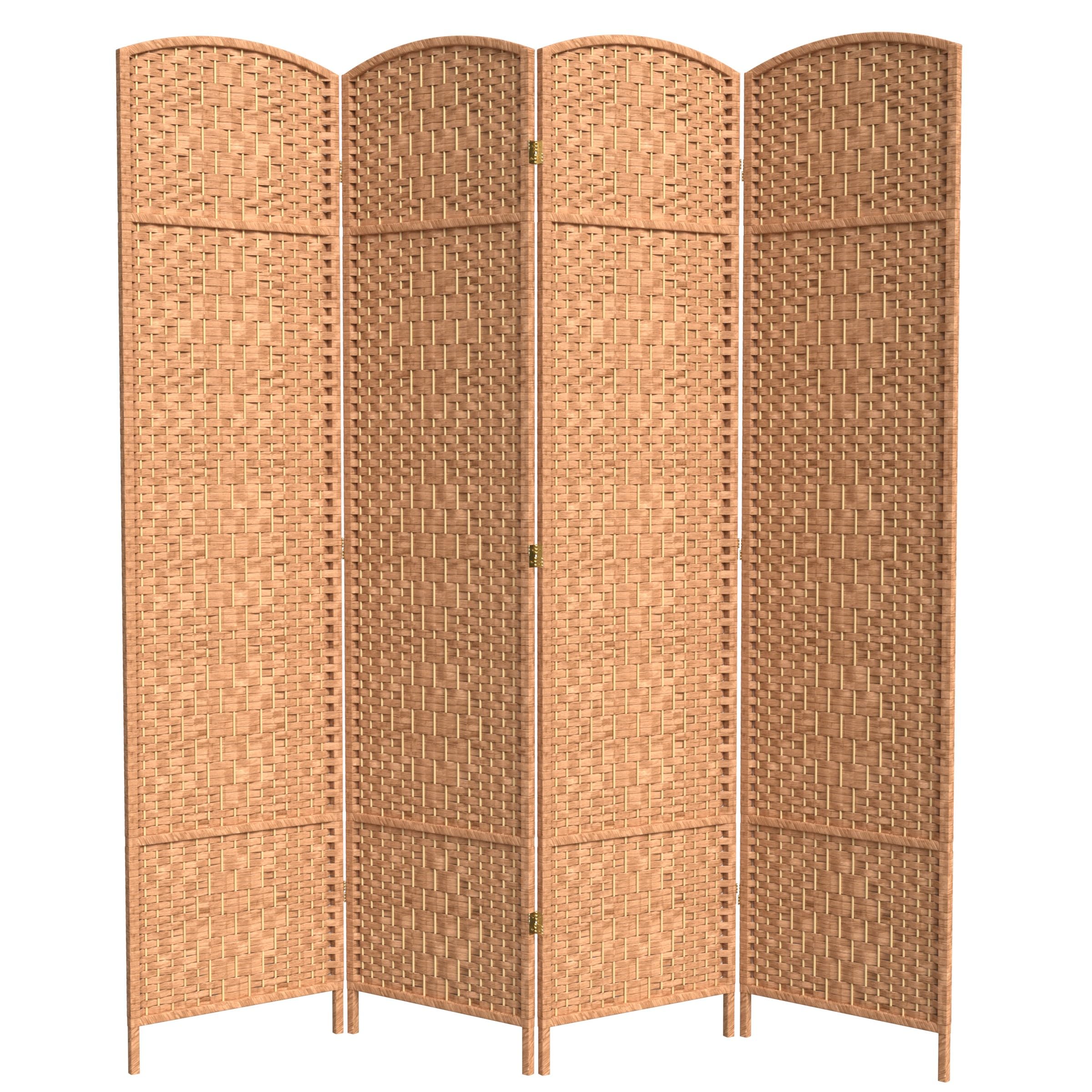 7 ft. Tall Red Diamond Weave Room Divider - 4 Panel Natural Bamboo Folding Screen for Home, Office & Wedding Decor