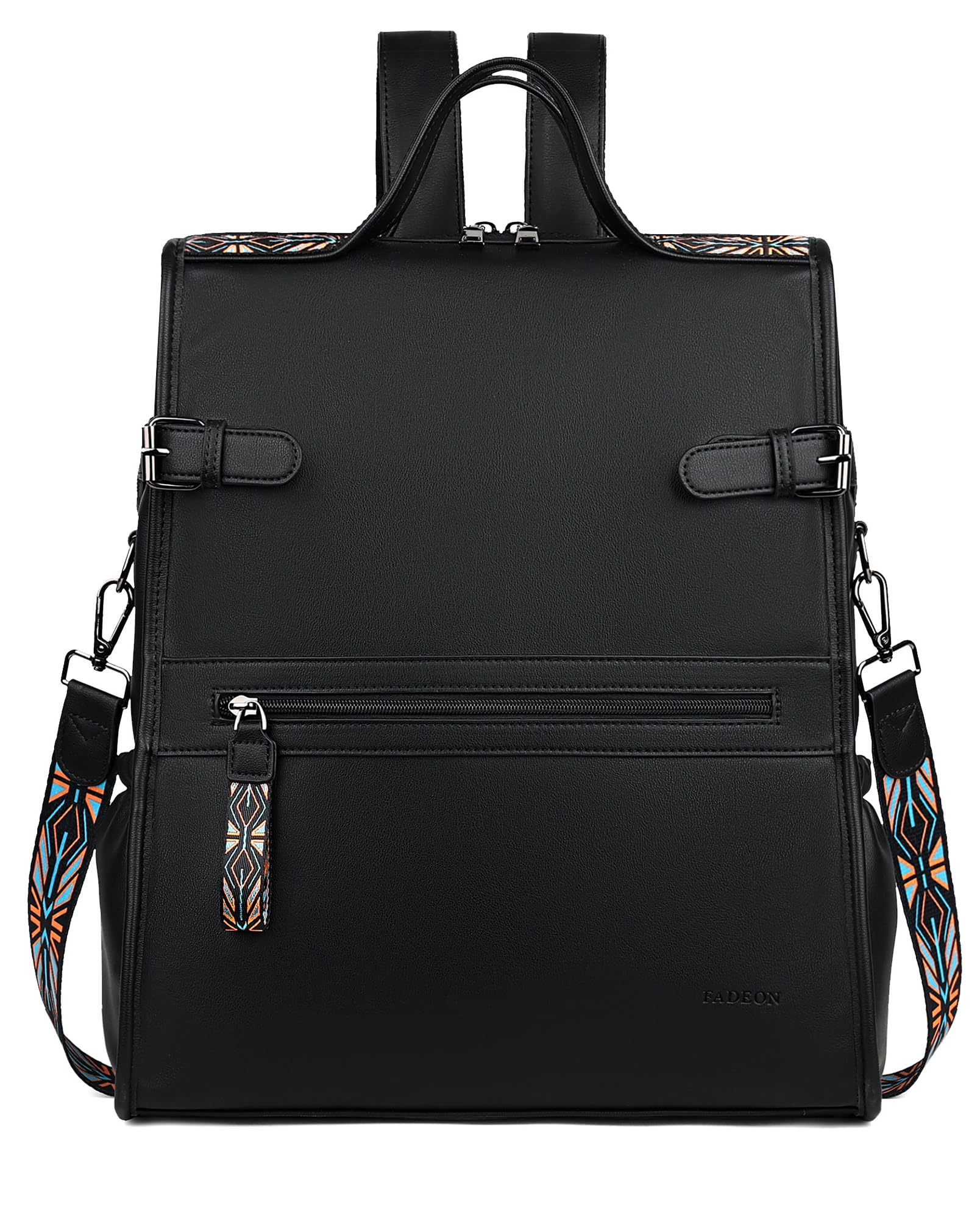 FADEON Women's Leather Laptop Backpack - Stylish Work & Travel Computer Bag with Dedicated Laptop Compartment & Purse Organizer (Black) - Perfect for Business Trips, Commuting & College
