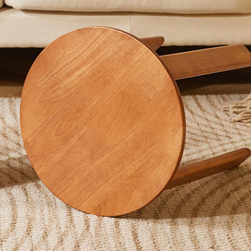Minimalist Solid Color Utility Stool with Midnight Black/Auburn/Natural Finish - Stackable Drum Base & Natural Wood Seat - Perfect as Side Table, Bedside Stool or Living Room Accent