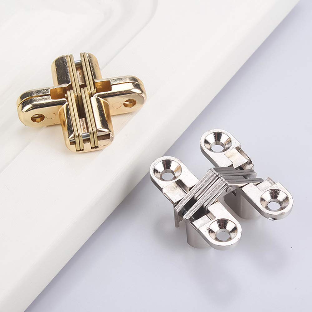 Hidden Hinges with Screws - Invisible Cabinet Hinge for Folding Doors, Wooden Box & Cupboard Hardware (Gold, 2Pcs) - Perfect for DIY Home Improvement & Furniture Repair Projects