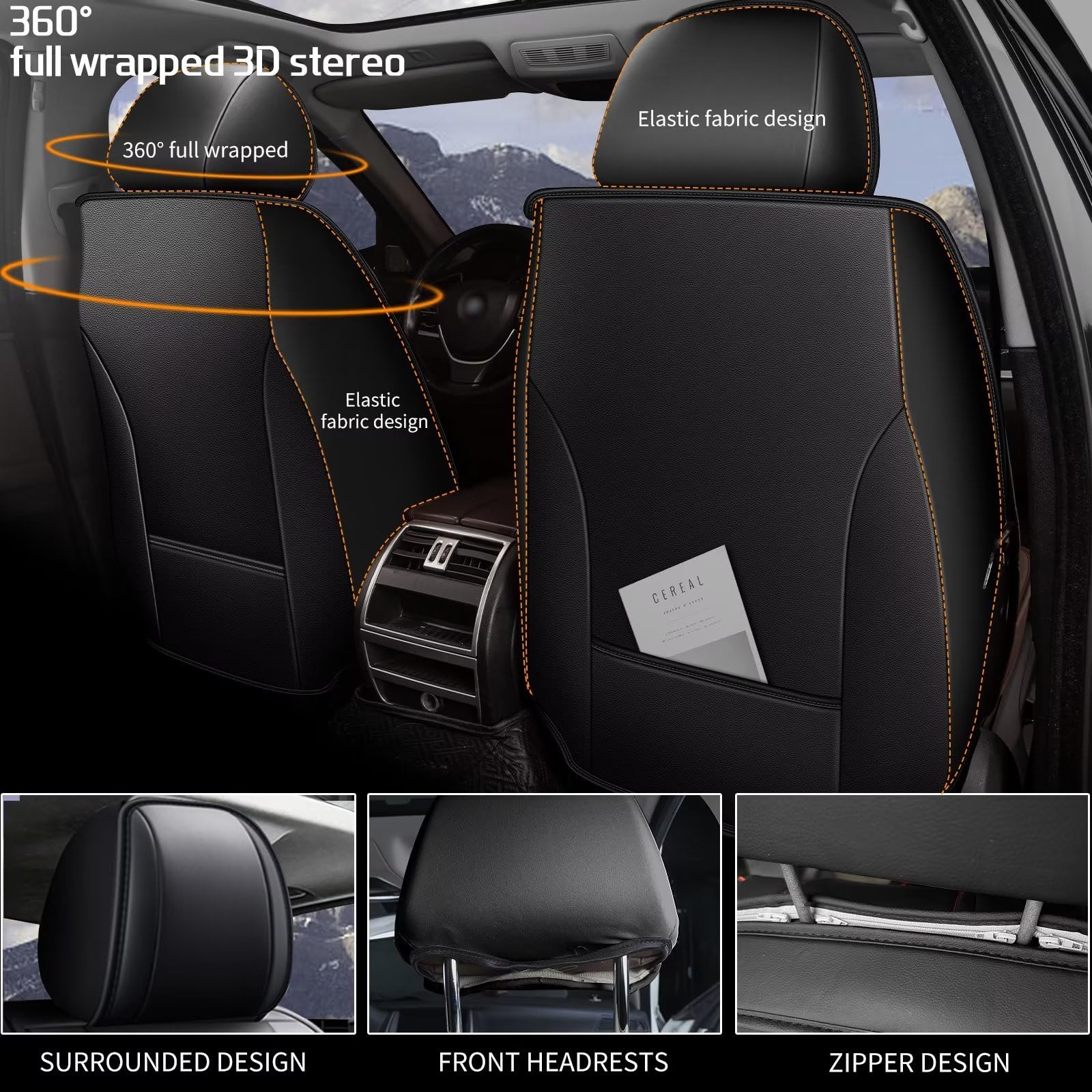 Premium Waterproof Faux Leather Car Seat Covers for Subaru Forester 2007-2025 - Full Set 5-Seat Protection with Red Stitching | Airbag Compatible | Durable Automotive Interior Accessories for Road Trips, Commuting & Family Travel