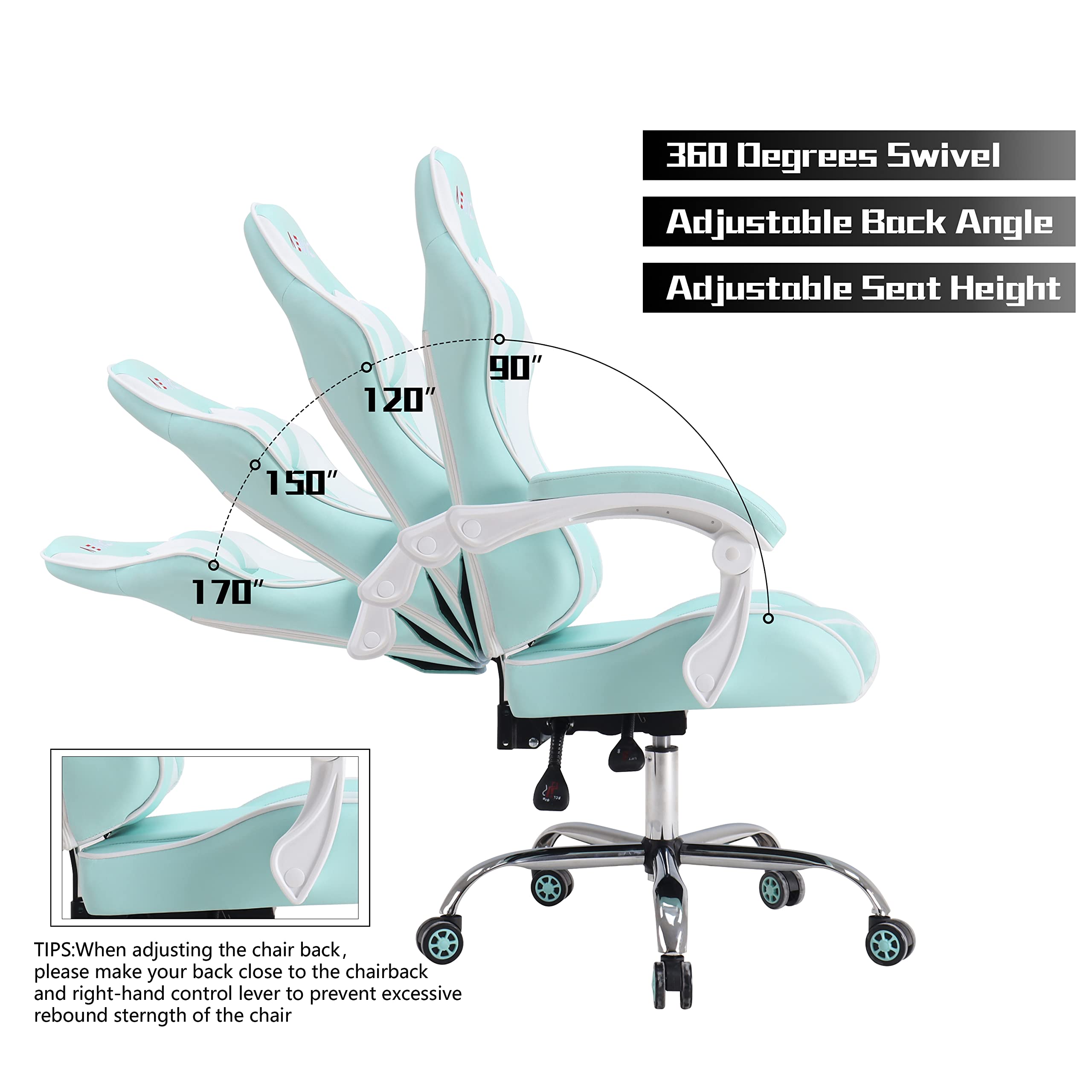 ALEAVIC Ergonomic Gaming Chair - High Back Adjustable Racing Style PU Leather Computer Chair with Headrest & Lumbar Support for Adults - Perfect for Esports, Office Work & Home Gaming Setup