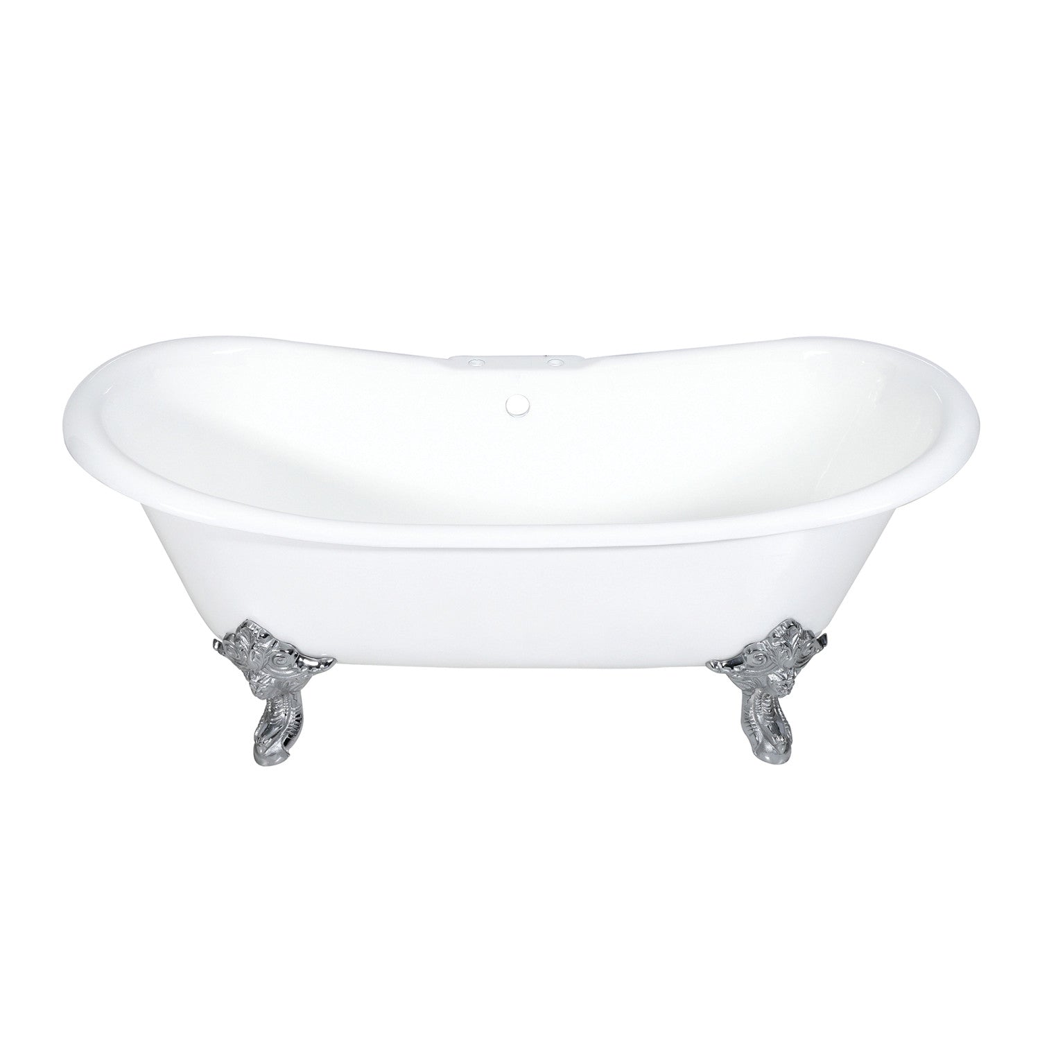 72 Inch White Cast Iron Clawfoot Bathtub with Polished Chrome Faucet - Oval Double Slipper Design for Vintage Bathroom & Luxury Spa Retreats