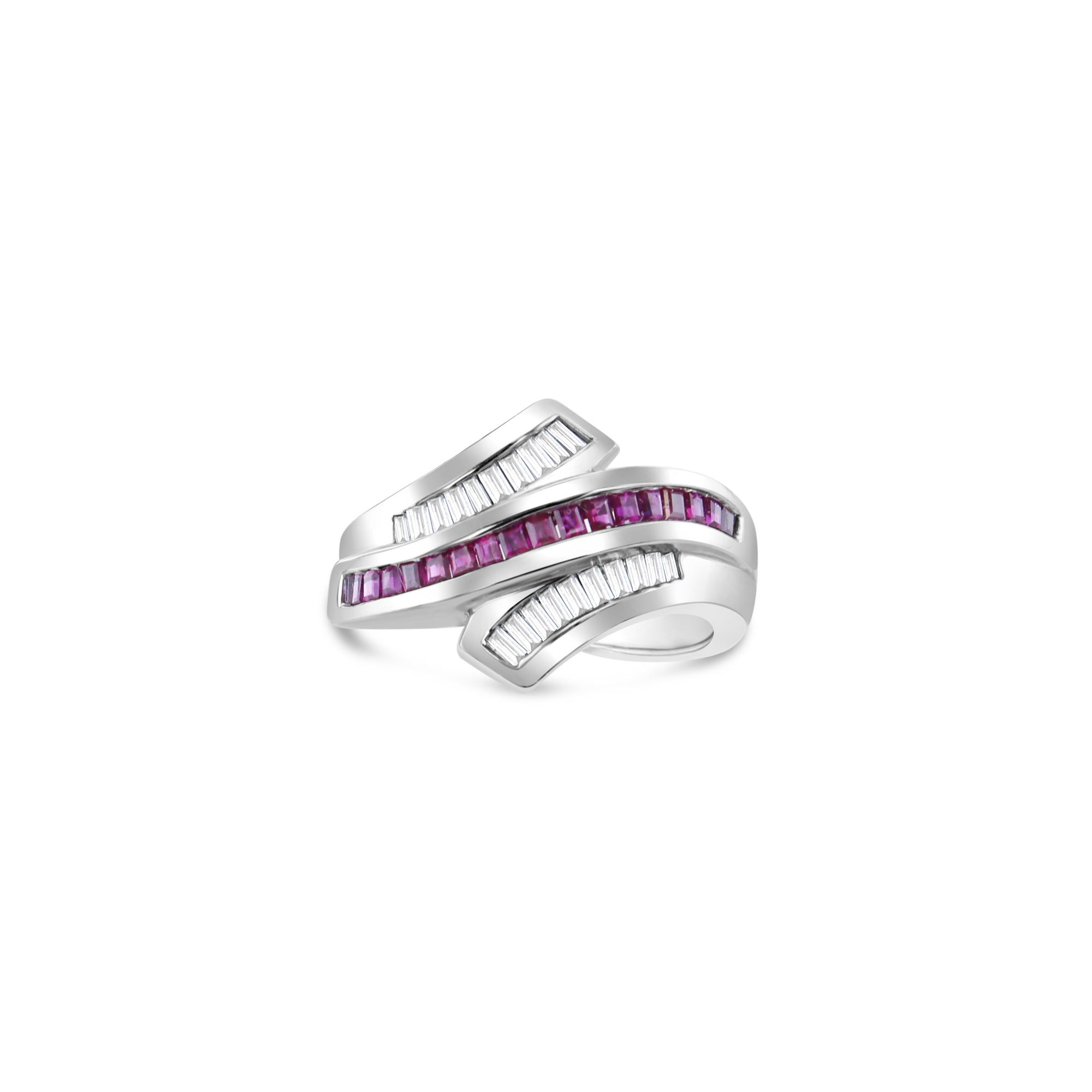 Exquisite Ruby Diamond Baguette Bypass Cocktail Ring | 14K Gold Vintage Statement Jewelry for Women | Perfect for Evening Parties, Weddings & Special Occasions
