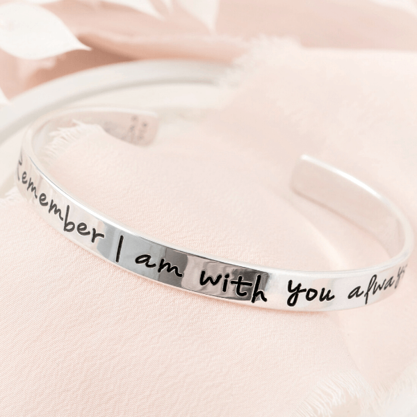 Matthew 28:20 Sterling Silver Engraved Cuff Bracelet - 'I Am With You Always' Religious Jewelry for Women - Perfect for Baptism, Confirmation & Daily Faith Inspiration