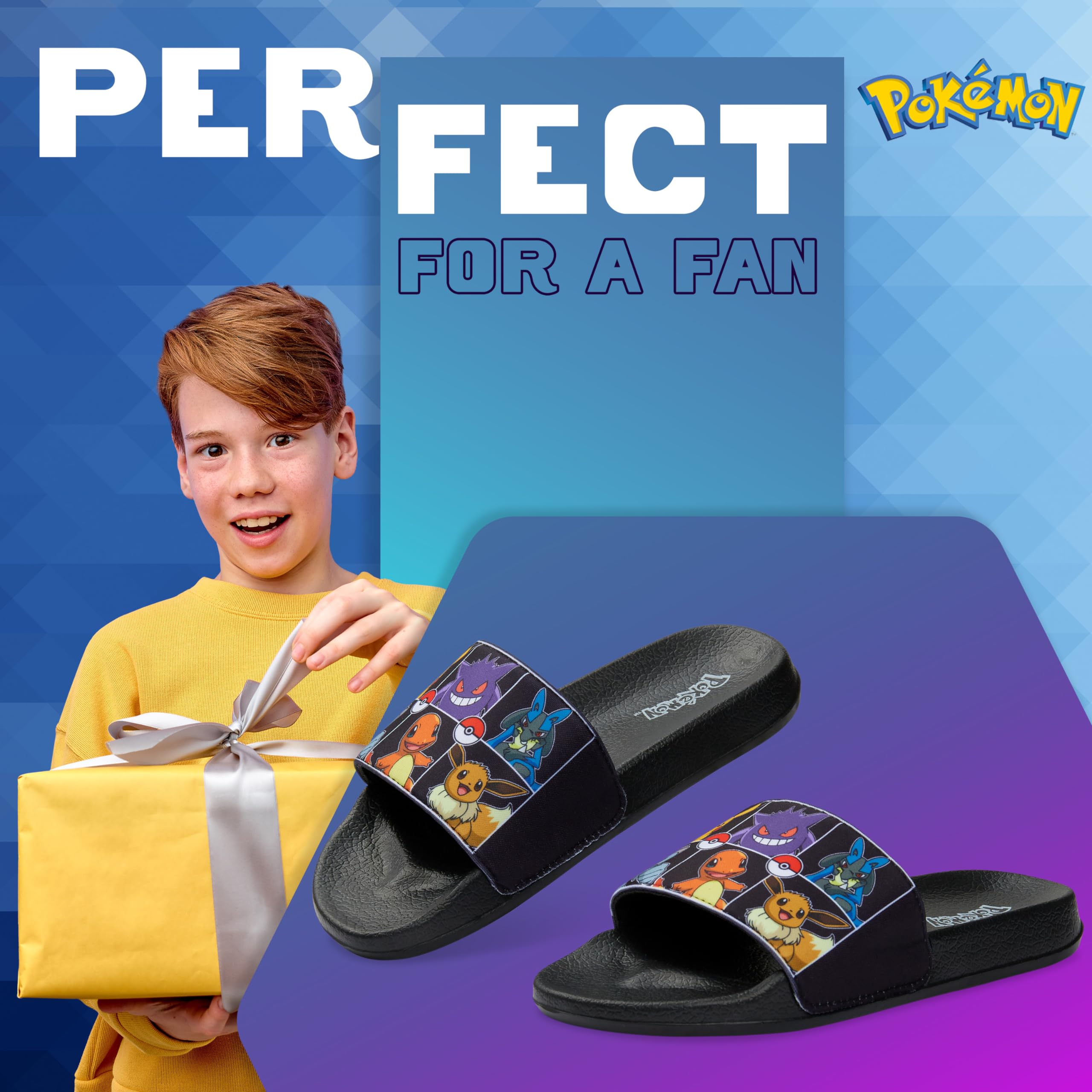 Pokemon Boys Slides - Kids Beach & Pool Shoes with Non-Slip Soles | Comfortable Water Sandals for Summer, Swimming, Vacation & Outdoor Play | Perfect Gamer Gift for Boys & Girls