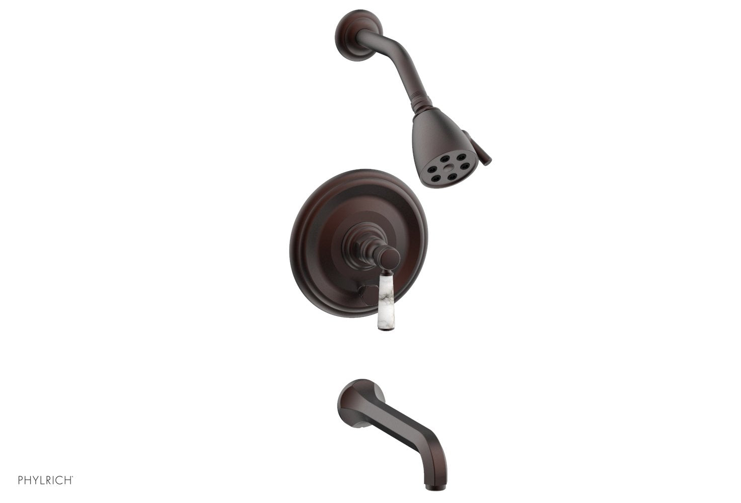 HEX TRADITIONAL Pressure Balance Tub and Shower Faucet Set - White Marble Lever Handle, 500 28 Series - Perfect for Modern Bathroom Renovations & Spa-Like Shower Experience