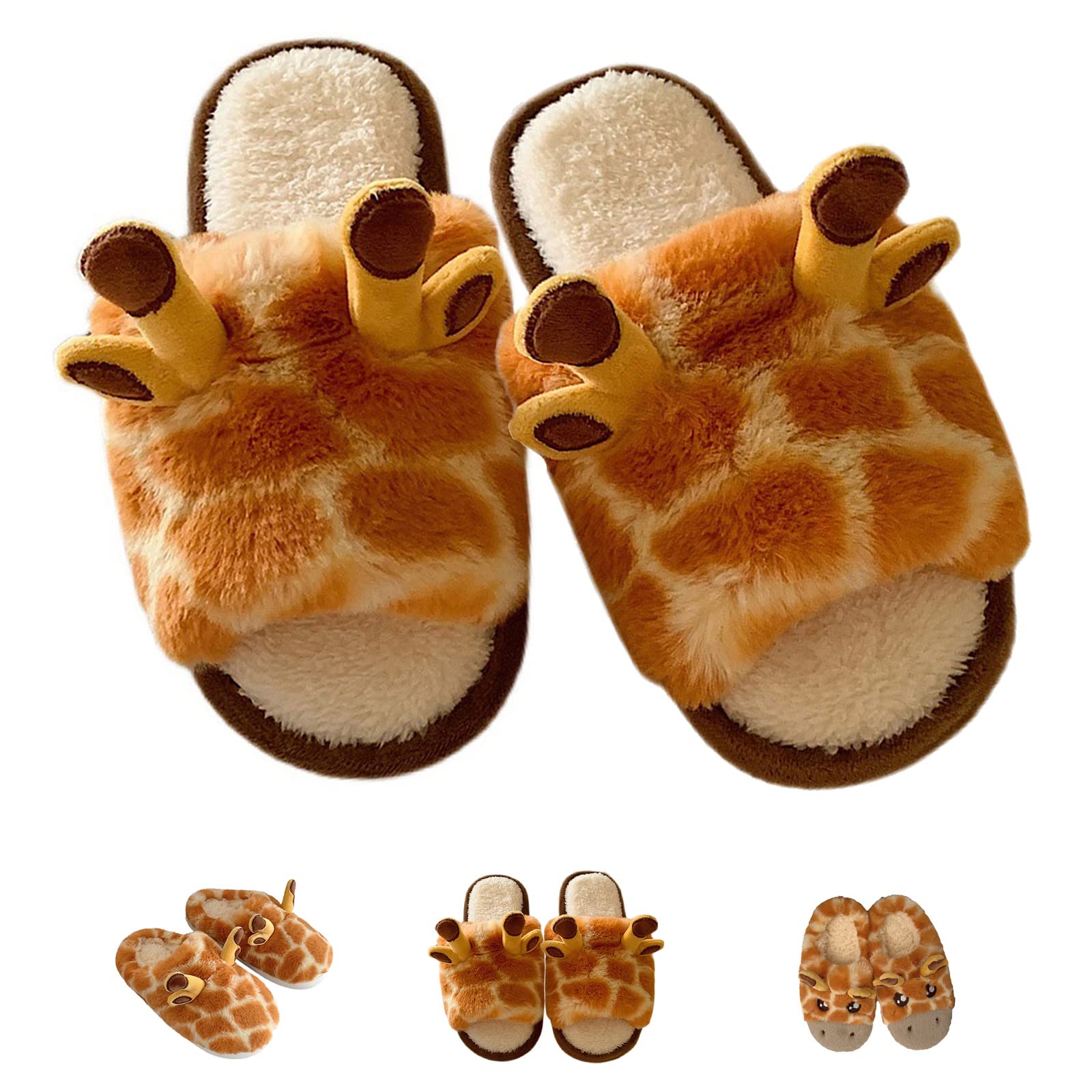 Cozy Giraffe Slippers for Women - Soft Plush Cotton House Shoes with Non-Slip Sole | Warm Indoor/Outdoor Slippers for Home, Lounge & Winter Comfort