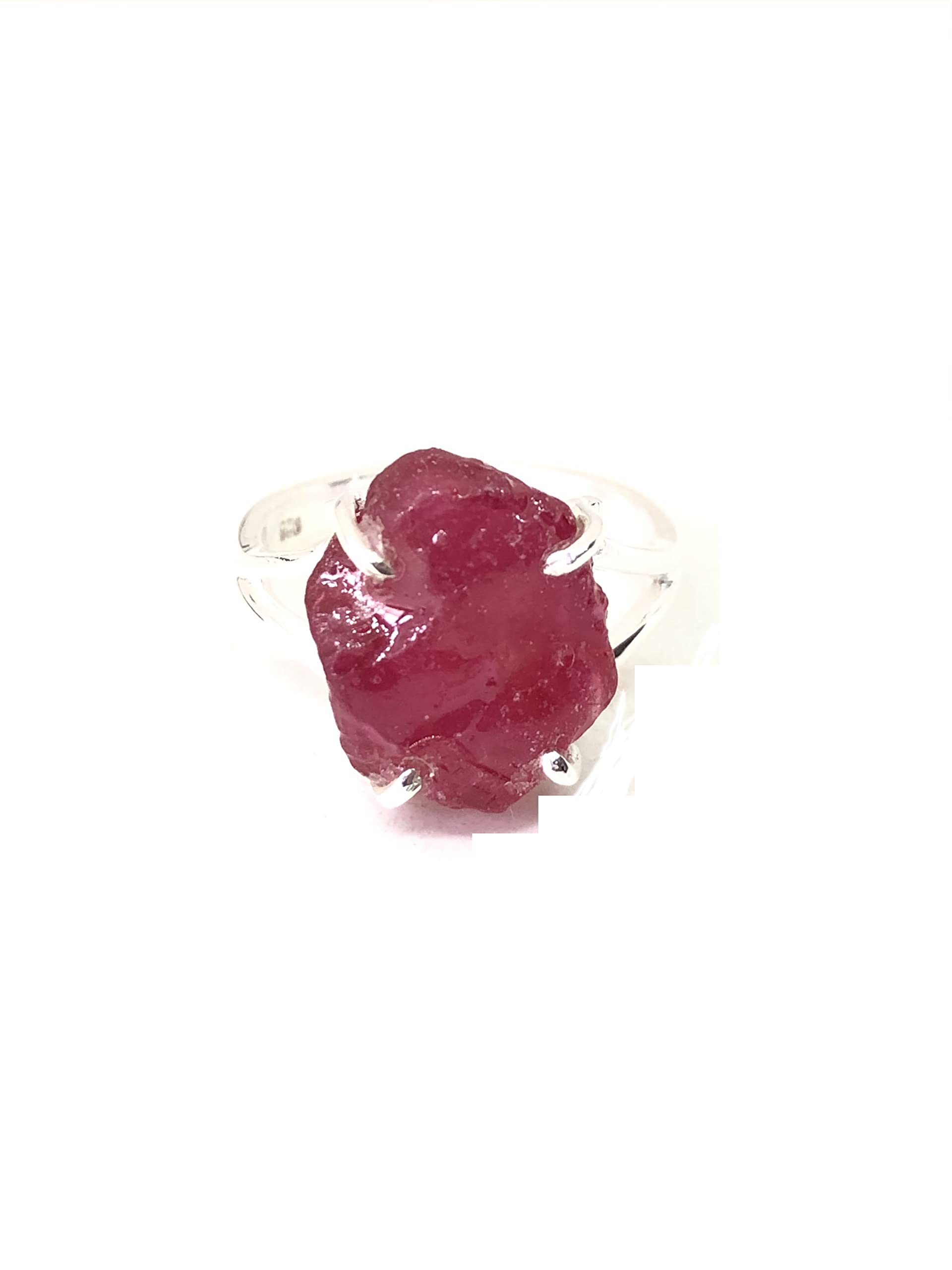 Natural Luster Raw Ruby Ring - 925 Sterling Silver Uneven Shape Madagascar Ruby Jewelry | 4 Prong Setting Dainty Ring with Rough Crystal | Perfect Gift for Her, Wedding, Anniversary & Special Occasions