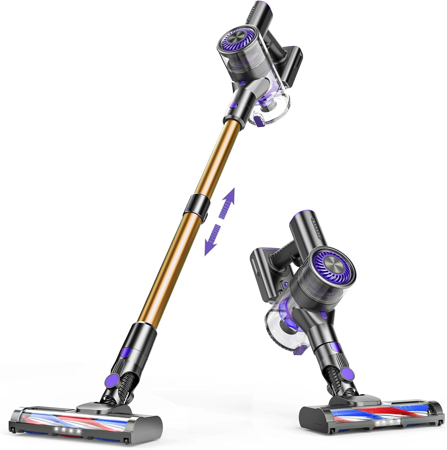 Powerful Cordless Stick Vacuum Cleaner - 80000 RPM High-Speed Brushless Motor, 40 Min Runtime, 2600mAh Rechargeable Battery, 4 LED Lights - Ideal for Hardwood Floors, Carpets, Pet Hair & Home Cleaning
