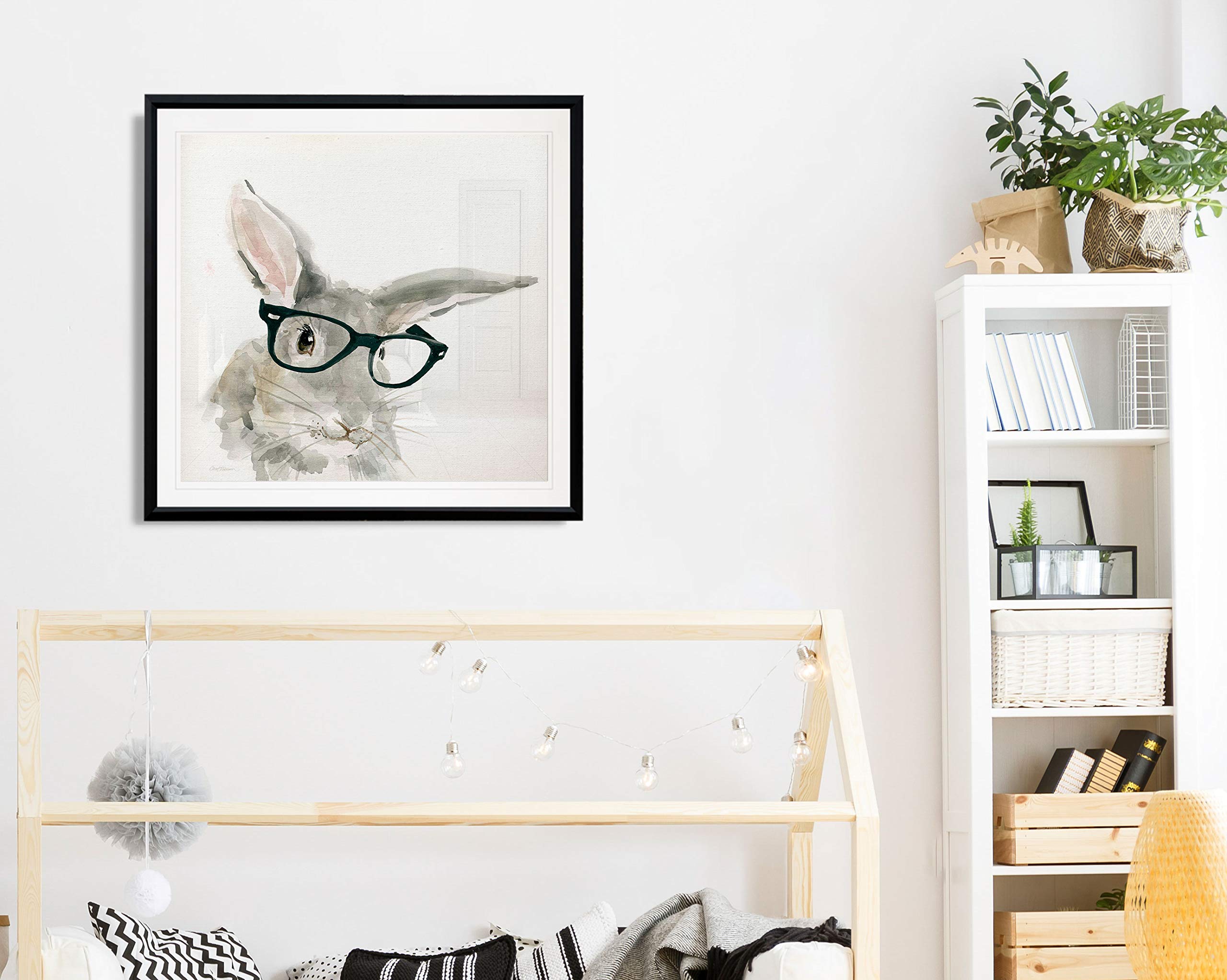 Adorable Rabbit Painting - Baby Bunny with Glasses Framed Canvas Art Print - Cute Animal Wall Decor for Nursery, Kids Room & Home Office