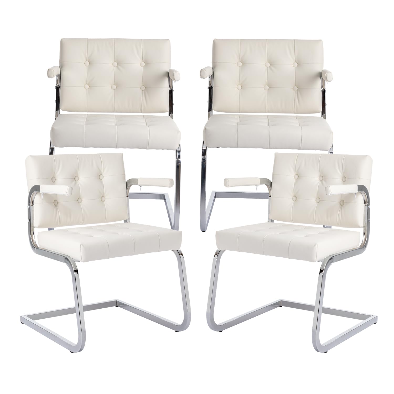 Okeysen 4-Pack Conference Room Chairs Set - Modern Leather Office Guest Chairs & Reception Chairs with Sled Base, No Wheels - Perfect for Waiting Rooms, Meeting Spaces & Corporate Offices