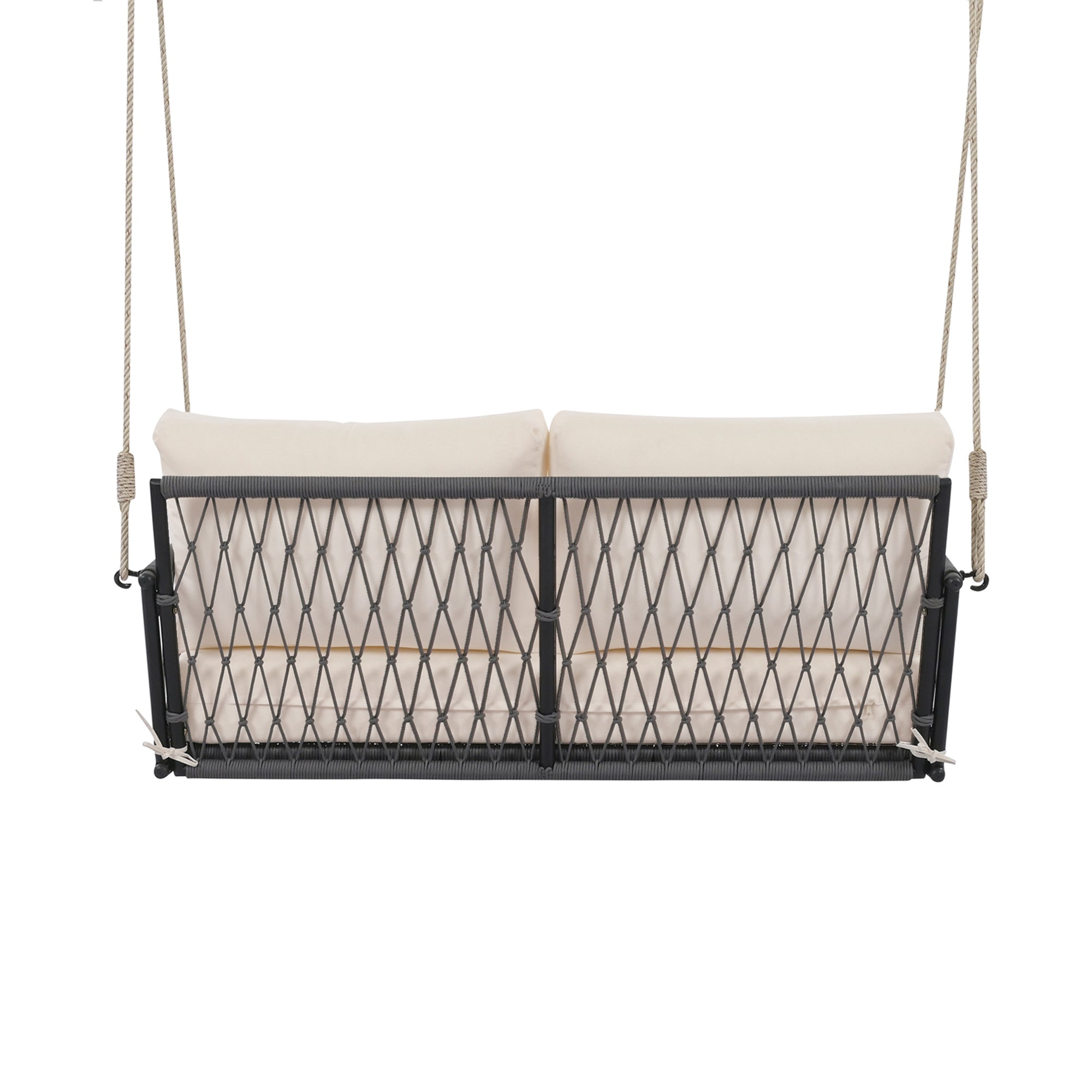 1 Piece Woven Rope Outdoor Swing Sofa with Soft Cushions - Seats 2 People - Perfect for Patio, Courtyard, Balcony & Garden Relaxation (Beige) - Ideal for Lounging, Reading & Outdoor Entertaining