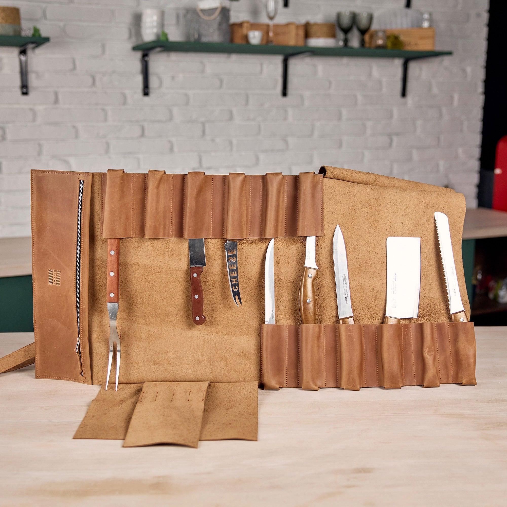 Premium Leather Knife Roll for Chefs & Butchers - Durable Professional Knife Storage Case with 12 Slots - Perfect for Kitchen, Camping & Culinary Gifts