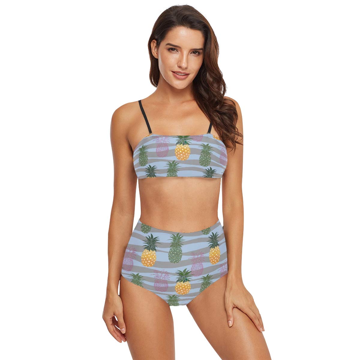 High Waisted Bikini Set - Pineapple Print Swimwear for Women, Beach & Pool Party