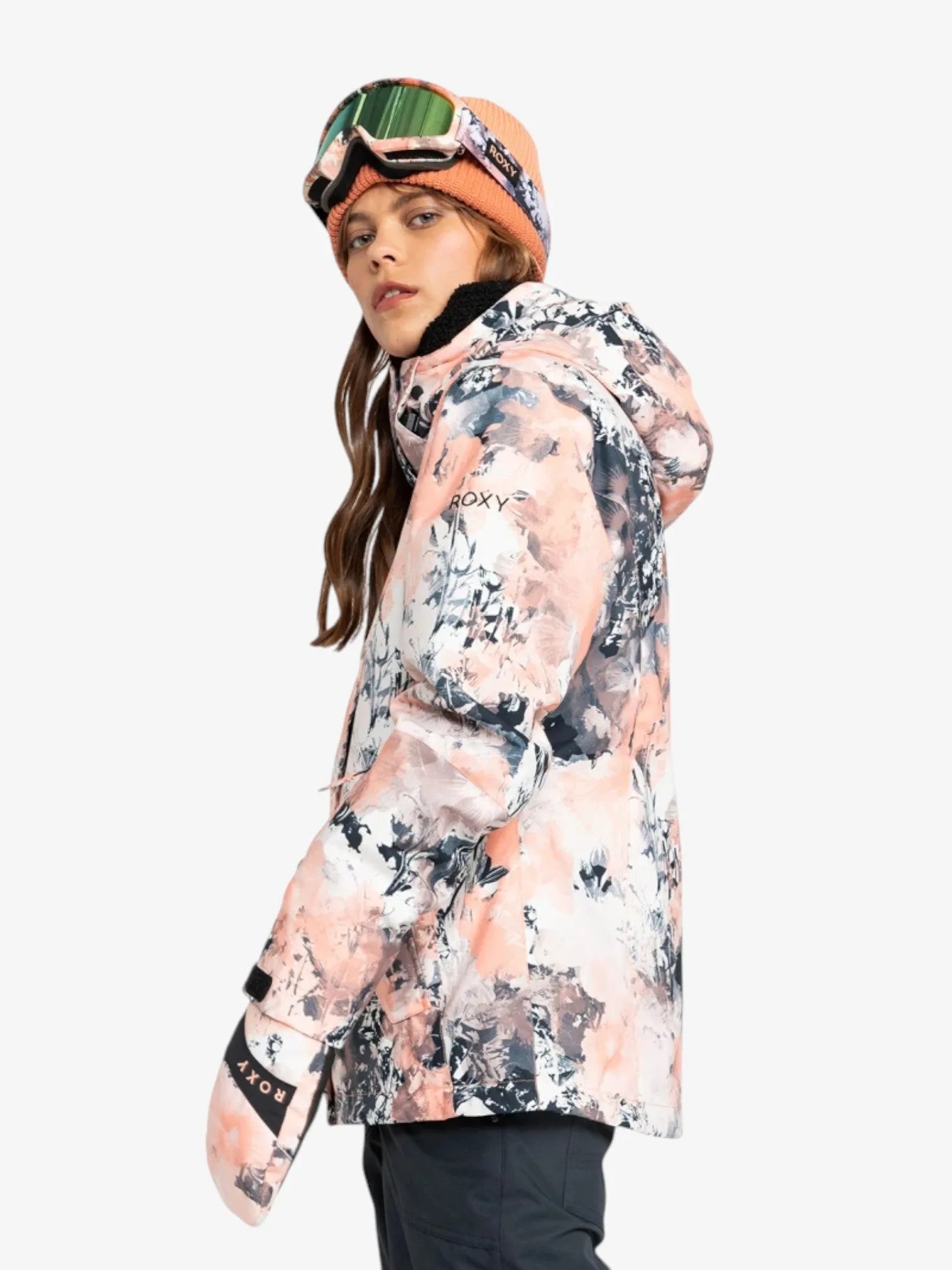 ROXY Jetty Solid Coral Print Snow Jacket - Women's Waterproof Winter Coat for Skiing & Snowboarding