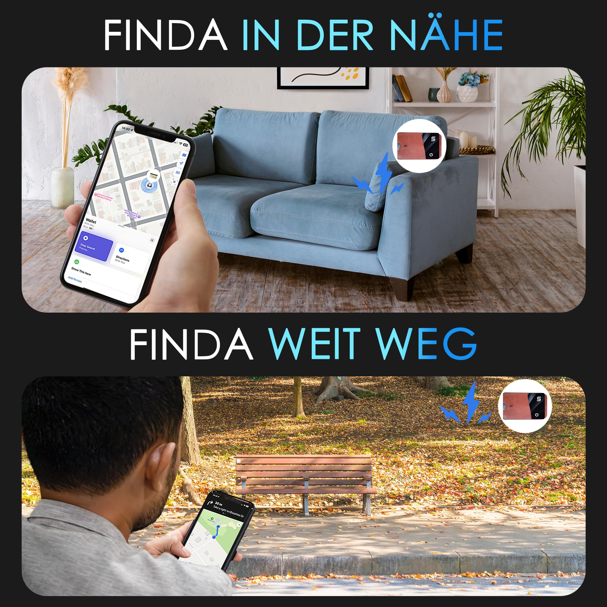 Bluetooth Wallet Tracker with Wireless Charging - IP68 Waterproof Thin Key Finder for Luggage & Personal Items | Compatible with Apple Find My Network (iOS) | Perfect for Travel, Office & Daily Essentials Tracking