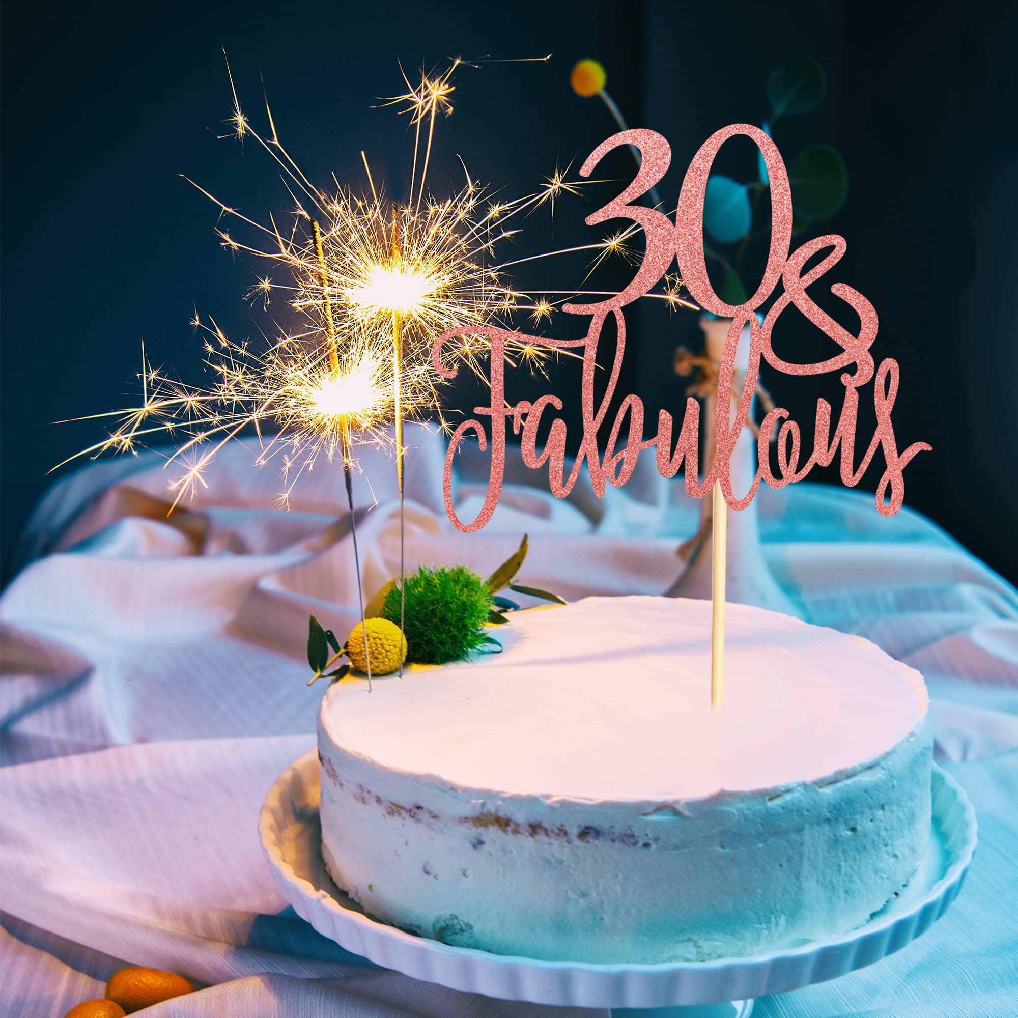 30 & Fabulous Cake Topper - Rose Gold Glitter Birthday Cake Decoration for 30th Birthday Party & Anniversary Celebration | Wedding, Milestone Birthday, Retirement Party Decor