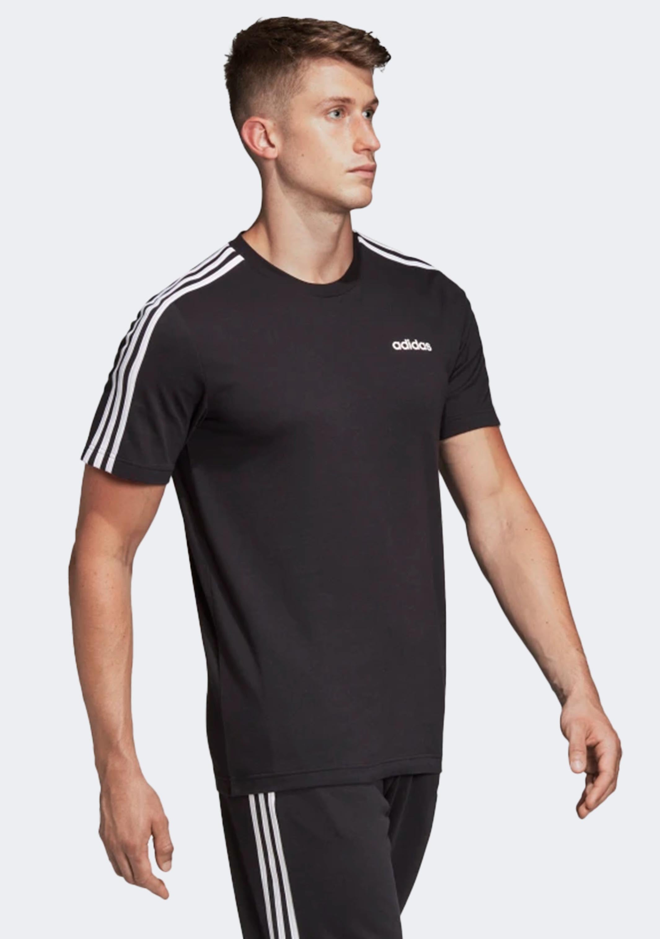 Adidas Men's Essentials 3-Stripe T-Shirt - Classic Cotton Crewneck Tee for Casual Wear, Gym & Everyday Outfits