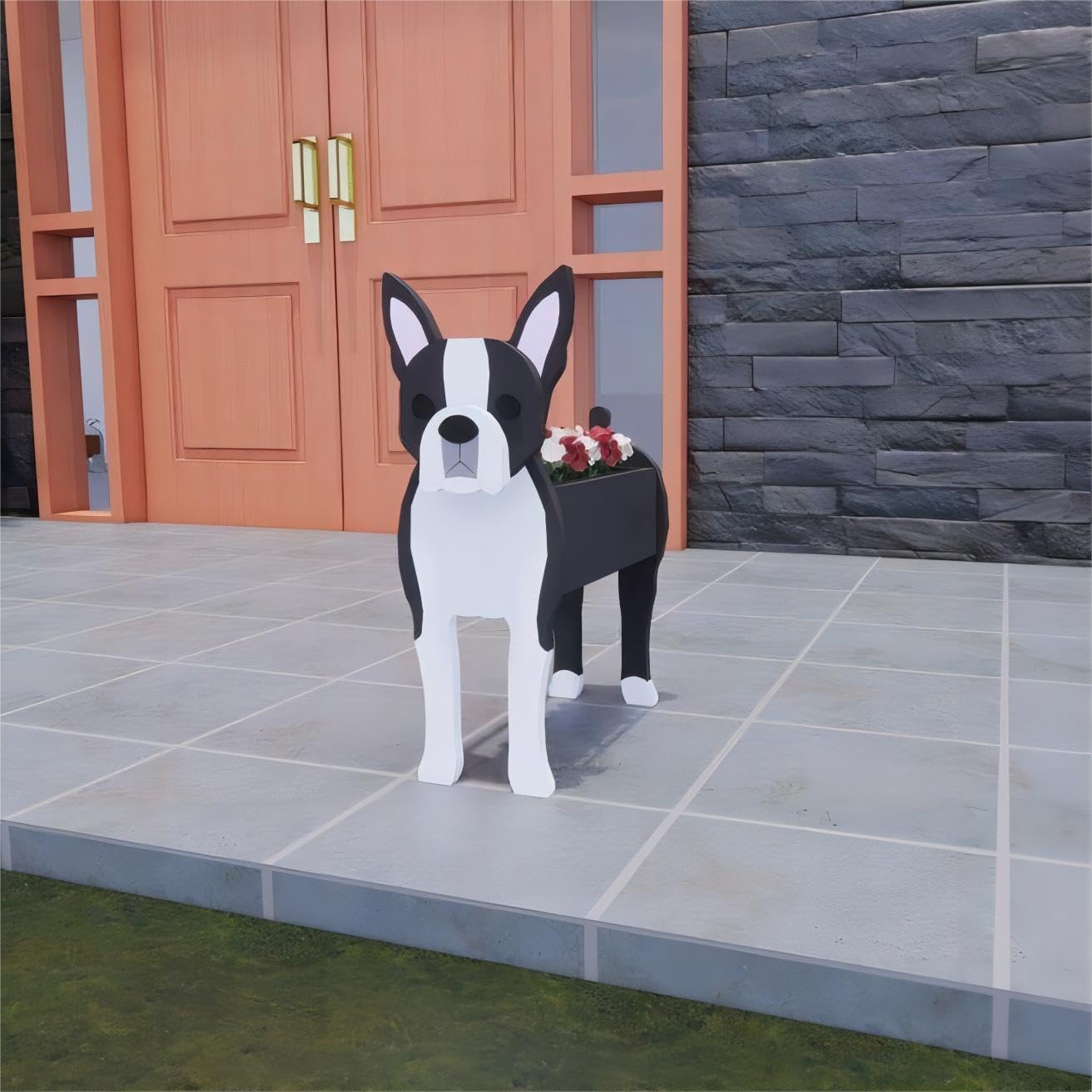 Bamboo's Grocery LoKii Boston Terrier Dog Planter - Cute Animal Shaped Flower Pot for Indoor Outdoor Garden Decor | Perfect for Succulents, Herbs & Home Decoration