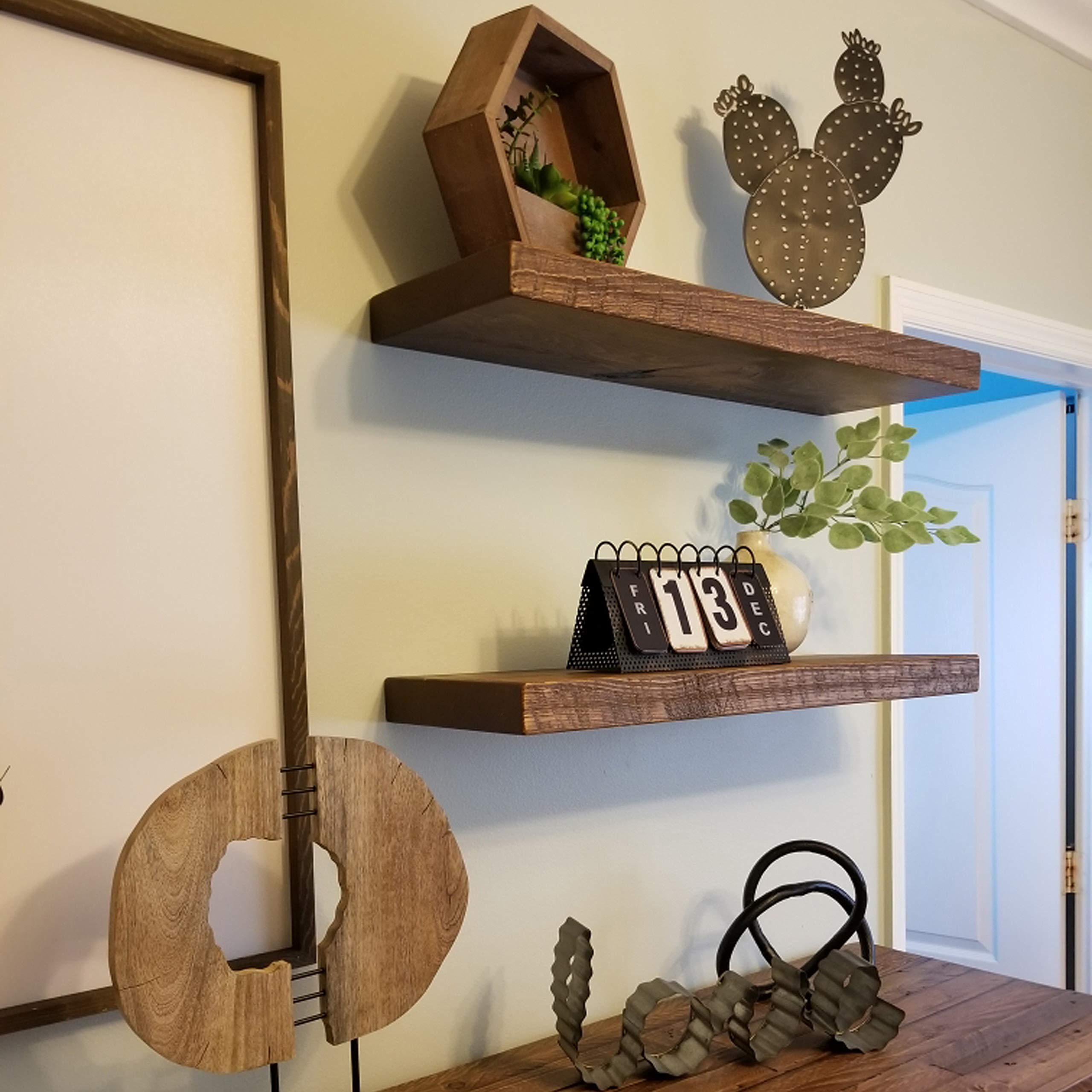 Joel's Antiques - 30 Inch Natural Wood Floating Shelves for Wall - Heavy Duty Rustic Wall Shelves (30x6x2 Inches) - Perfect for Bedroom, Living Room & Kitchen Decor - Ideal for Displaying Books, Photos & Home Decor in Medium Brown Finish