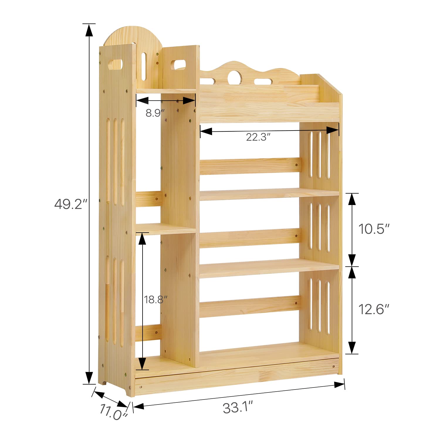 MoNiBloom Wooden Bookshelf with Organizer - Multifunctional Storage Cabinet for Small Spaces, Playroom & Bedroom - Natural Finish Display Shelf for Books, Toys & Home Decor | Perfect for Kids Room Organization & Compact Living Spaces