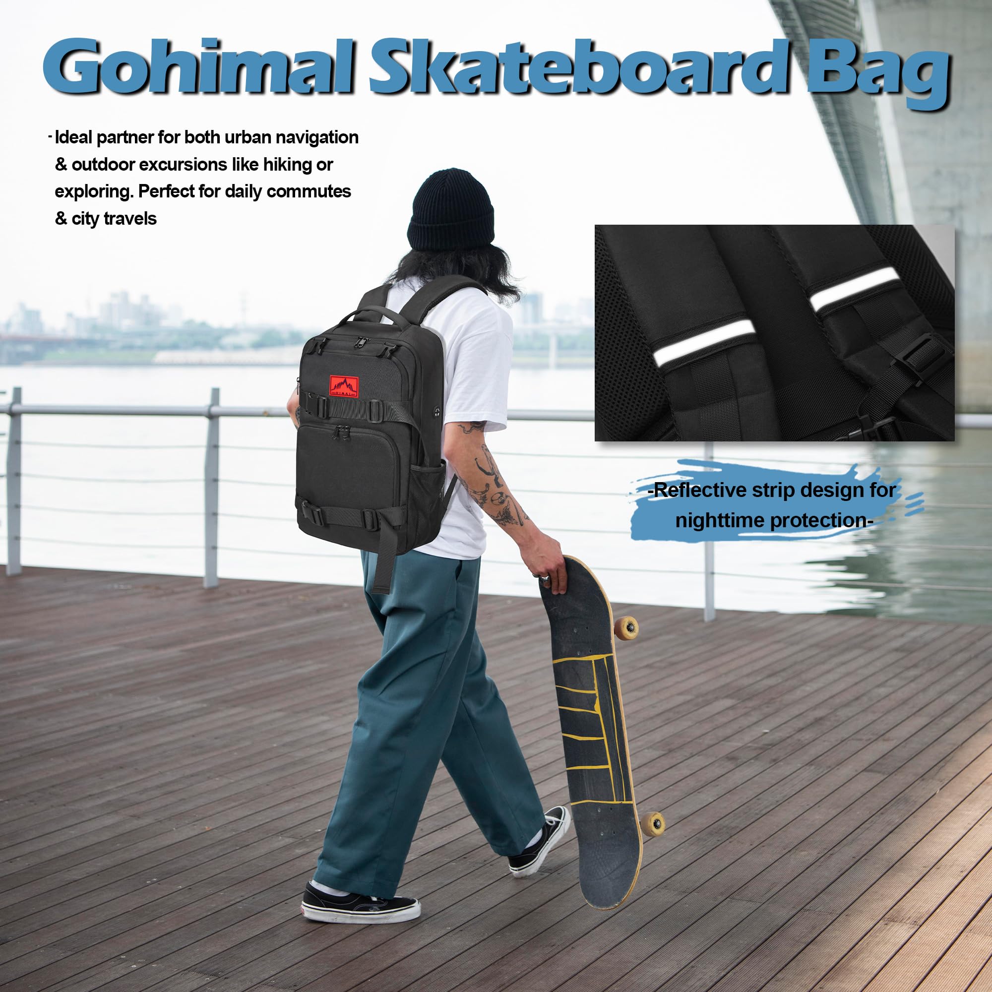 Skateboard Backpack for Laptop & Sports - Men & Women