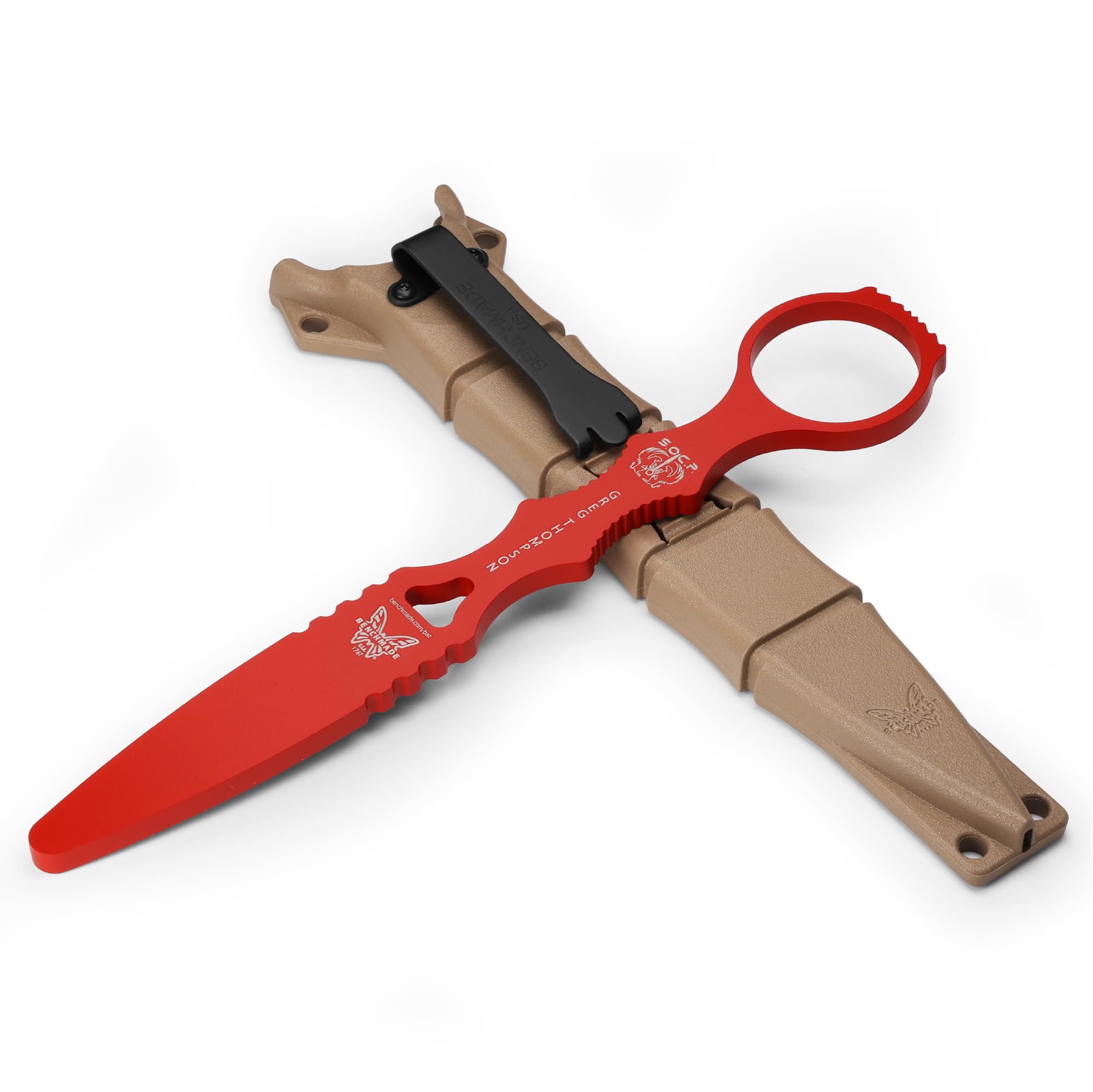 Benchmade SOCP 176T Tactical Training Dagger - 400C Red Handle Self Defense Knife for Military, Survival & Outdoor Activities | Model 176T