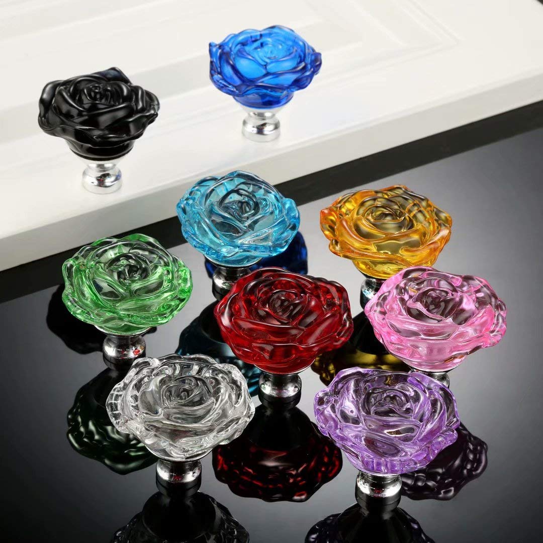 10 Pack 50mm Red Crystal Rose Glass Cabinet Knobs - Clear Drawer Pulls for Kitchen, Dresser, Closet & Furniture Hardware - Perfect for Home Decor & DIY Upgrades