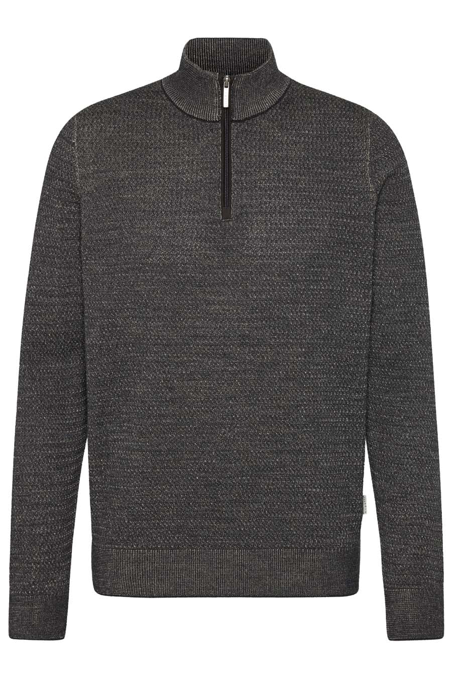BUGATTI Men's Long Sleeve Half Zip Sweater - Brown/Beige | Comfortable Pullover for Casual Wear, Office & Outdoor Activities