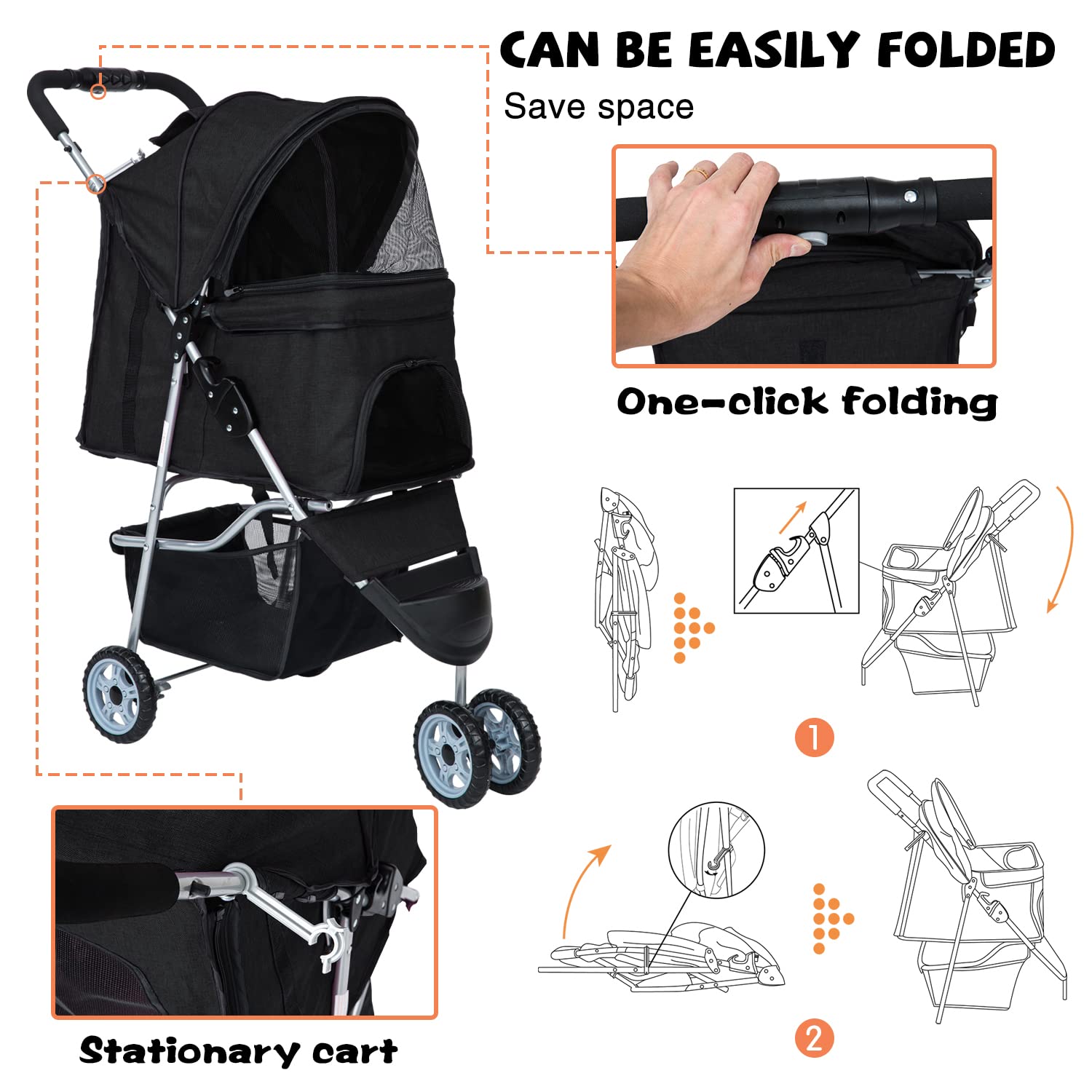 Lightweight Waterproof Folding Dog Stroller for Small & Medium Dogs & Cats - Travel Pet Stroller with Storage Basket | Perfect for Outdoor Walks, Shopping & Vet Visits