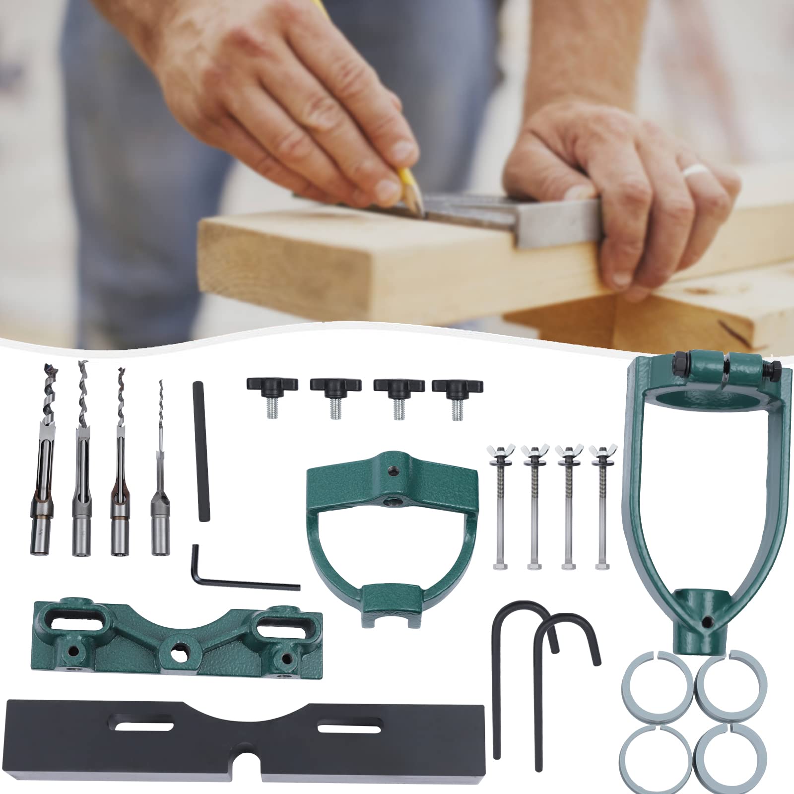 Drill Press Mortising Attachment - Square Hole Chisel Kit for Woodworking | Bench Drill Locator Set & Mortising Machine (Style B) | Perfect for Cabinet Making, Furniture Joinery & DIY Wood Projects