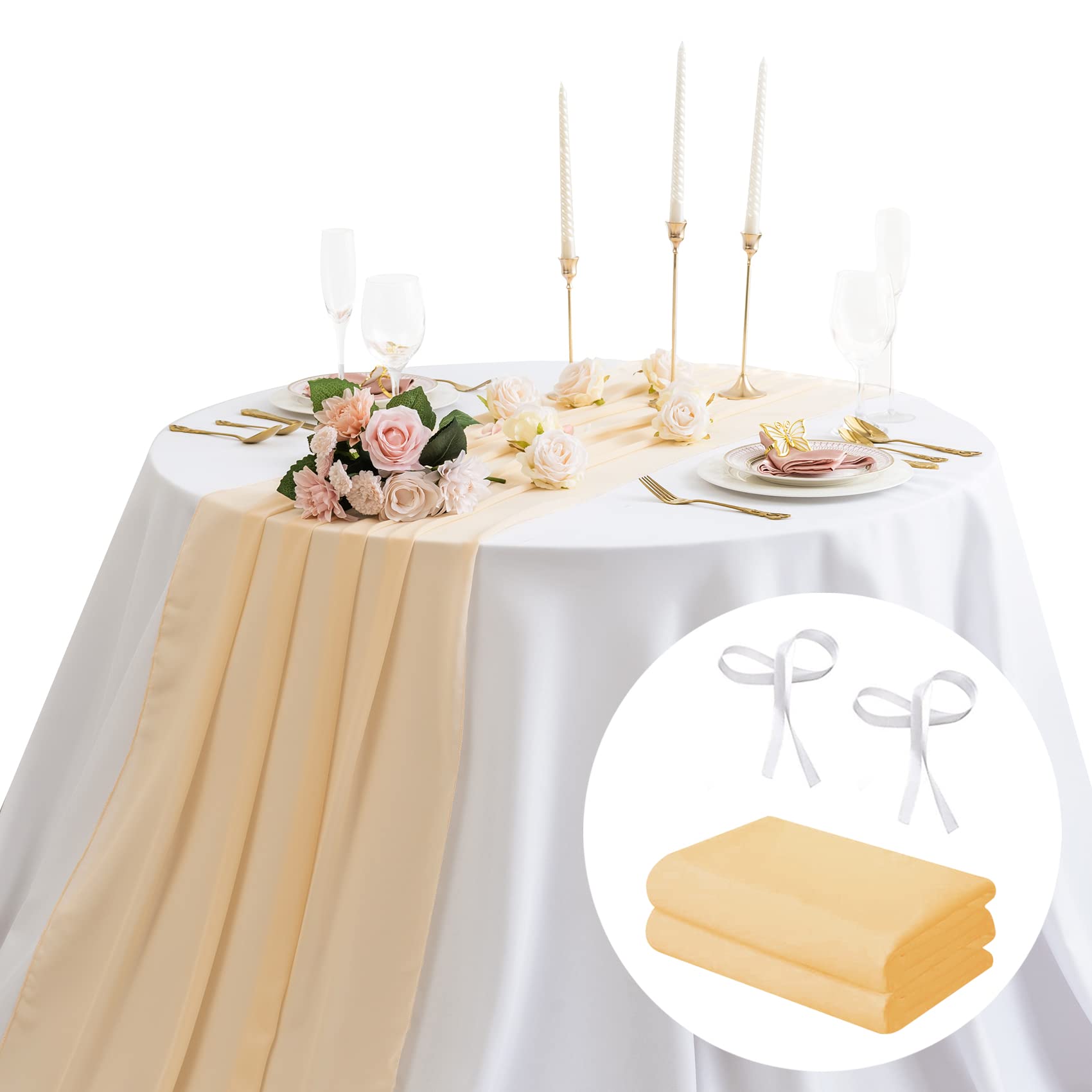 AILITI 2-Pack Peach Chiffon Table Runner 29x120 Inches - Elegant Gauze Table Decor for Weddings, Bridal Showers, Baby Showers & Birthday Parties - Perfect for Romantic Cake Tables and Rustic Home Decor