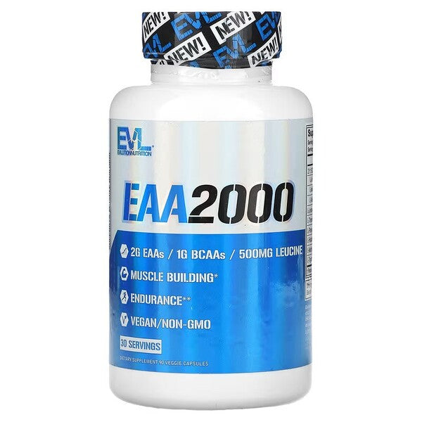 EVLution Nutrition EAA 2000 Essential Amino Acids Supplement - 90 Vegan Capsules for Muscle Recovery & Performance - Pre & Post Workout, Fitness & Bodybuilding
