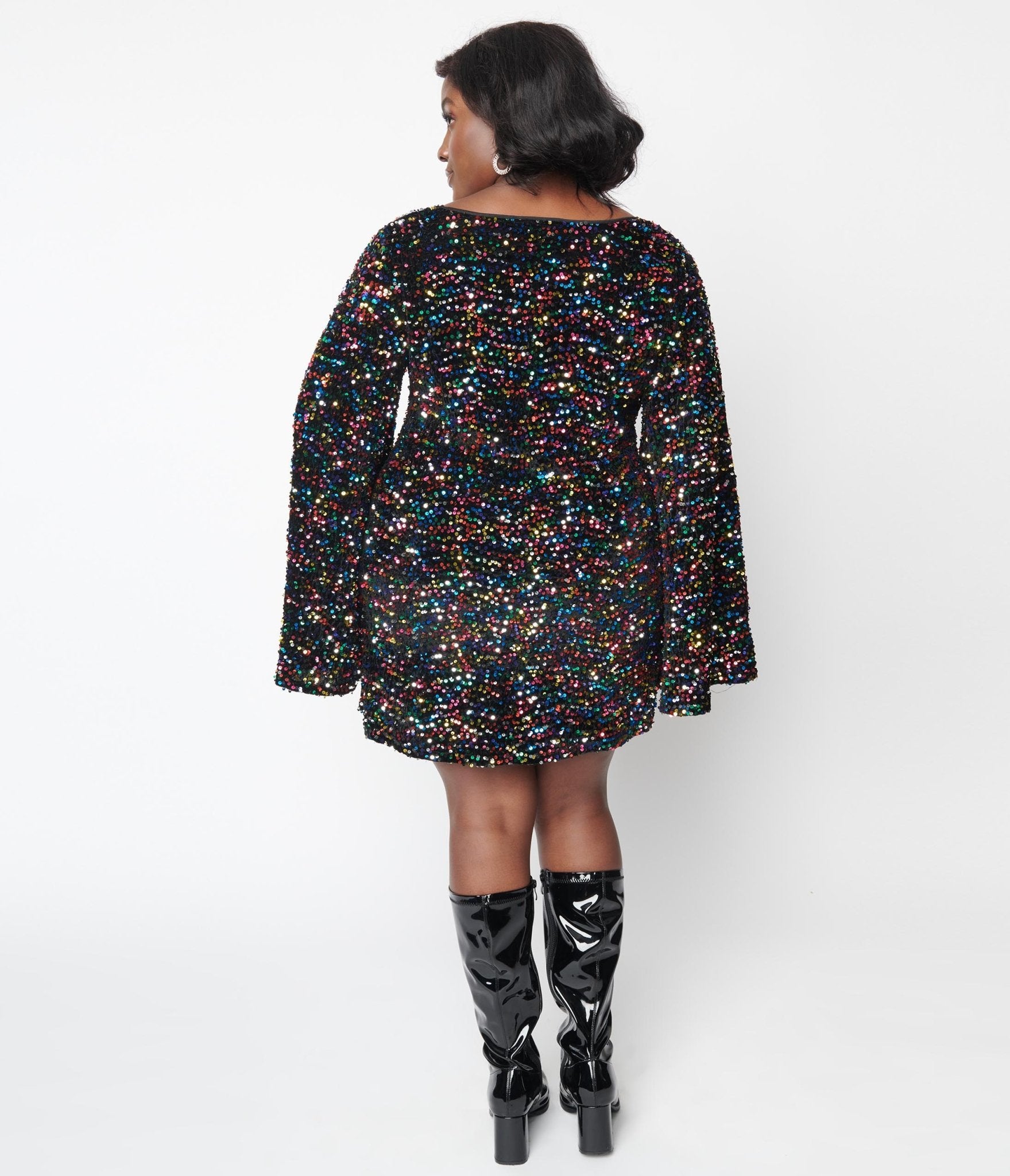 Smak Parlour Black & Rainbow Sequin Mini Dress - Party Outfit for Women, Nightclub, Cocktail Dresses, Evening Wear, Special Occasions