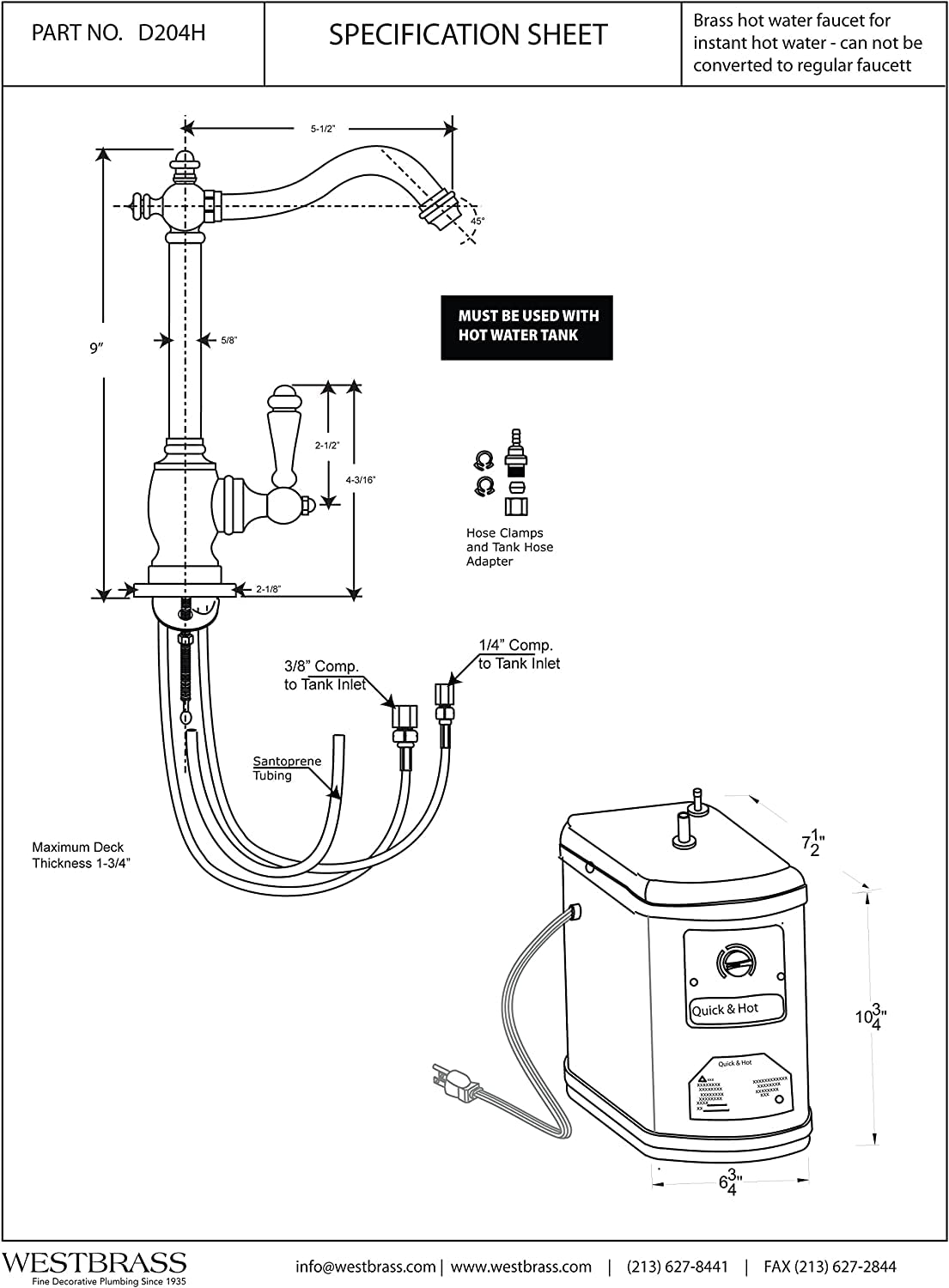 Westbrass D204HFP-62 Victorian 9-Inch Single Handle Hot Water Dispenser Faucet with Instant Heating Tank System in Matte Black - Perfect for Kitchen Sink, Coffee & Tea Brewing, Instant Hot Water Needs