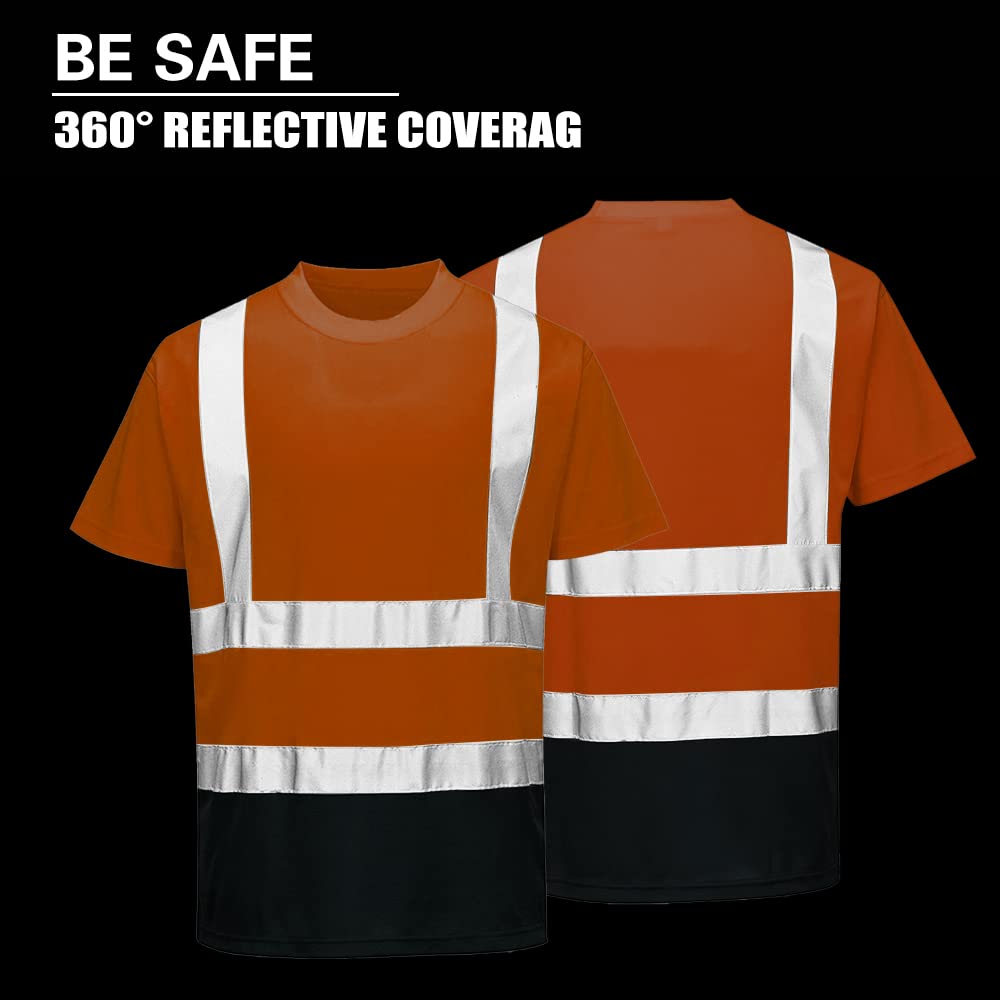 High Visibility Safety Reflective Short Sleeve T-Shirts for Men & Women - Construction Work Shirts with Black Bottom - Ideal for Night Work, Road Construction & Outdoor Safety Gear