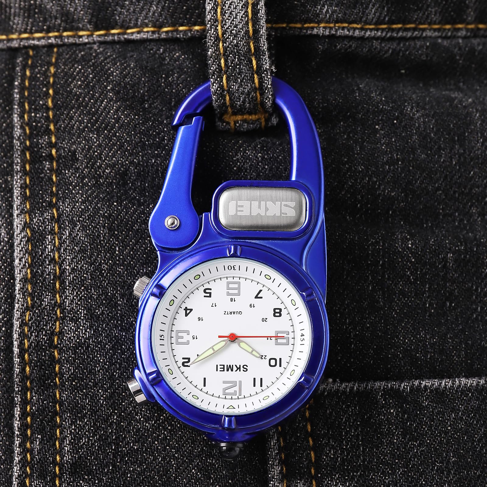 Clip On Carabiner Watch with Flashlight & Second Hand - Unisex Pocket Watch for Nursing, Backpack, Belt - Portable Outdoor Watch for Field Work, Climbing, Hiking & Sports Activities | Perfect for Adventurers, Nurses & Outdoor Enthusiasts