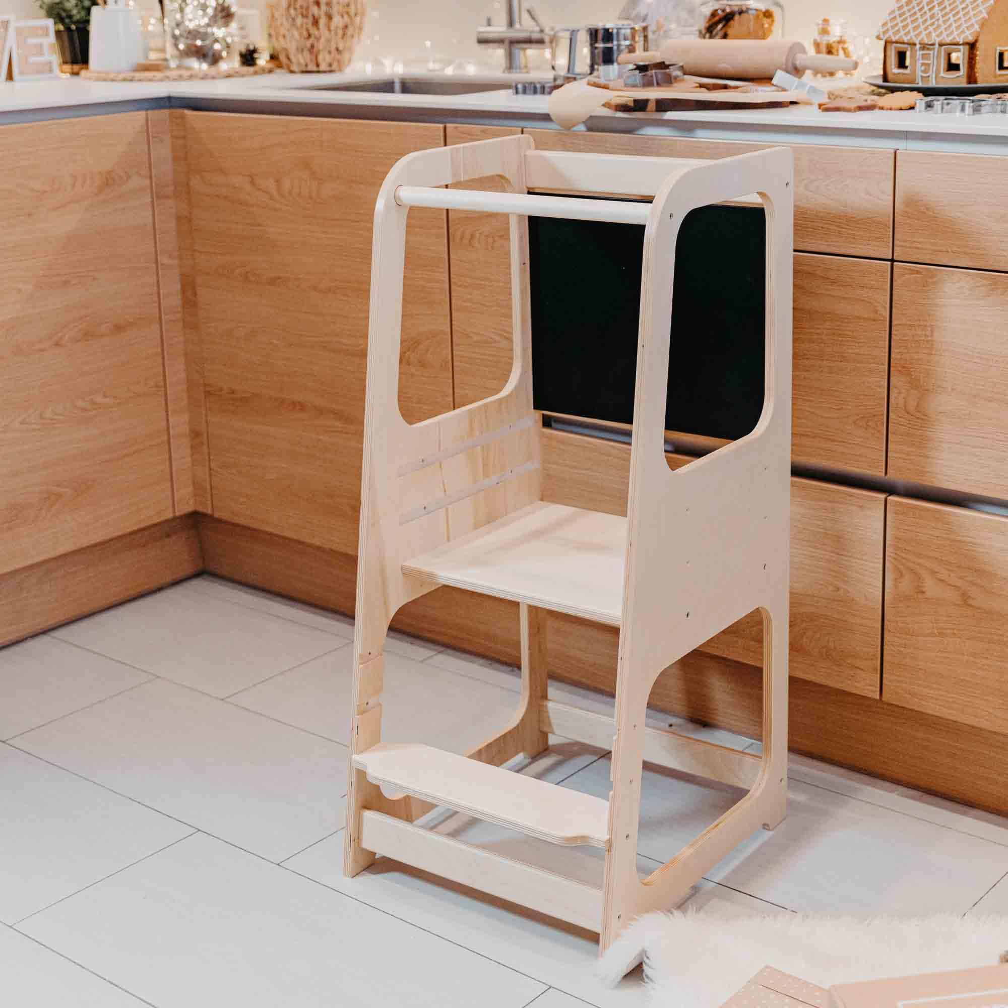 Adjustable Montessori Kitchen Tower for Toddlers - Safe Learning Step Stool with Chalkboard - Perfect for Baking, Cooking & Playtime - Kids Activity Helper for Kitchen Counter Access