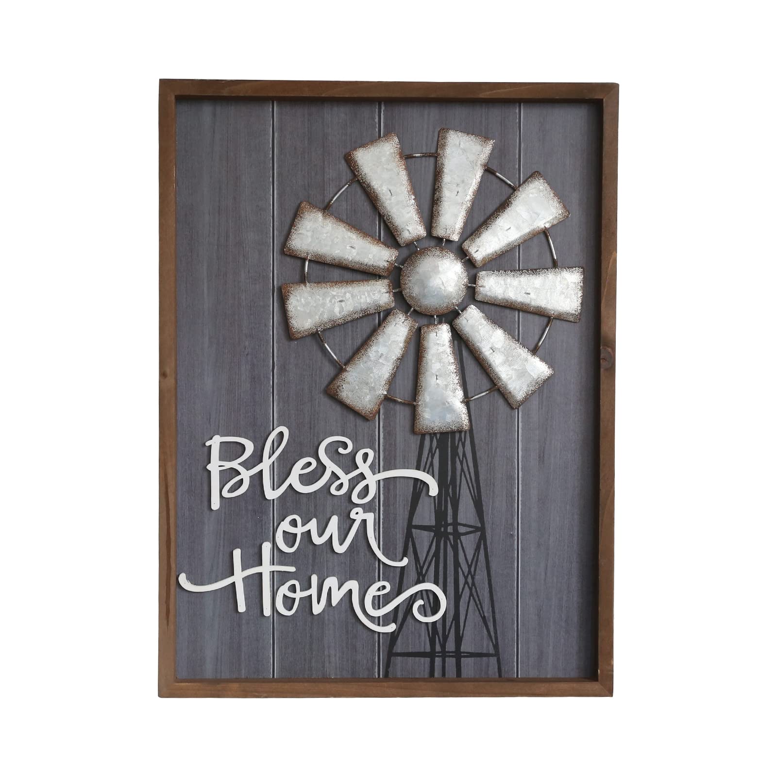 Farmhouse Wood Wall Art & Rustic Metal Windmill Decor - 'Bless Our Home' Hanging Wood Sign for Living Room, Bedroom, Entryway - Perfect for Country Style Home Decor, Farmhouse Aesthetic & Cozy Interior Design