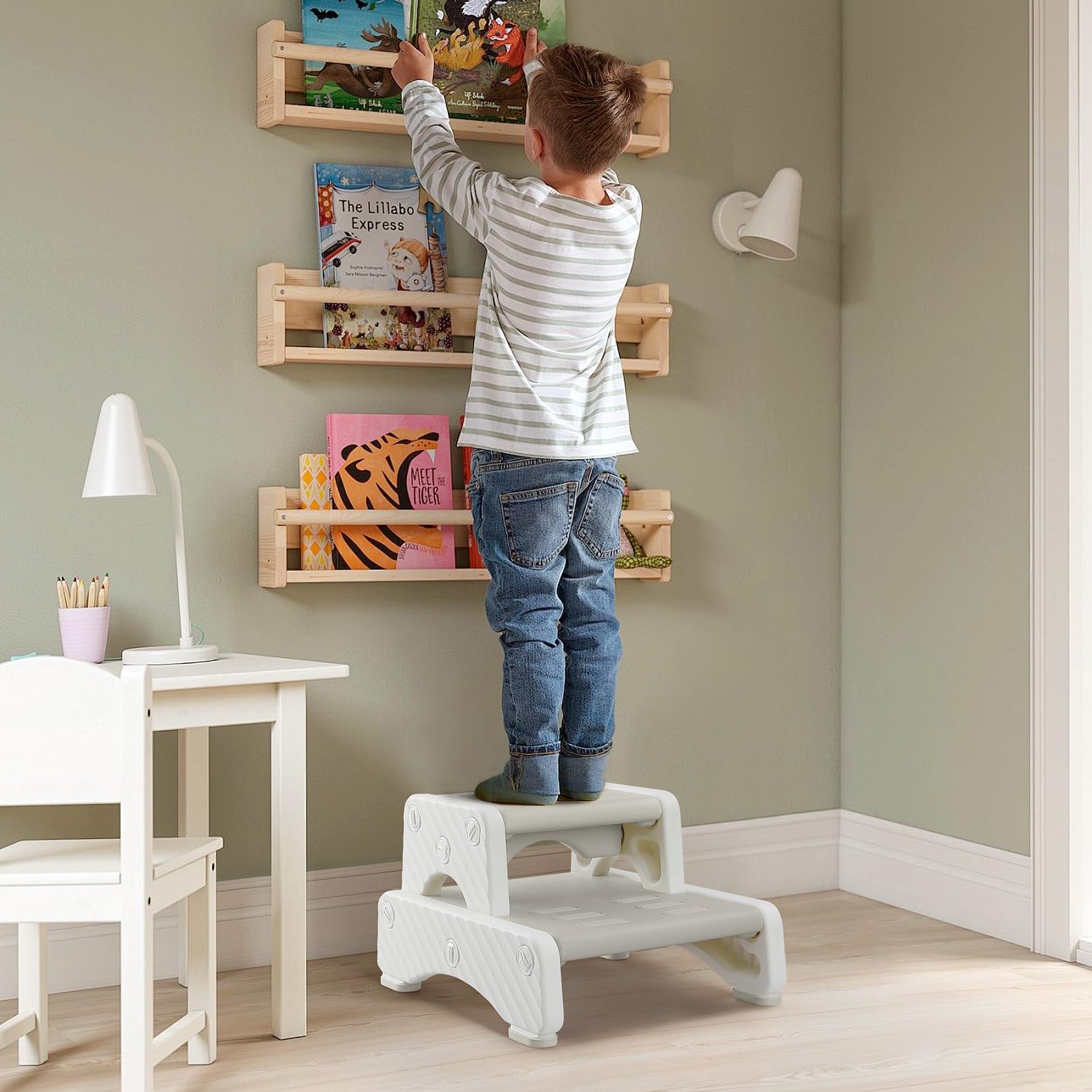 Onasti Adjustable 2-Step Toddler Stool - Non-Slip Plastic Step Stool for Kids - Perfect for Bathroom Sink & Kitchen Helper - Safe Learning Tower for Toddlers (1 Pack) - Ideal for Potty Training, Hand Washing & Cooking Activities